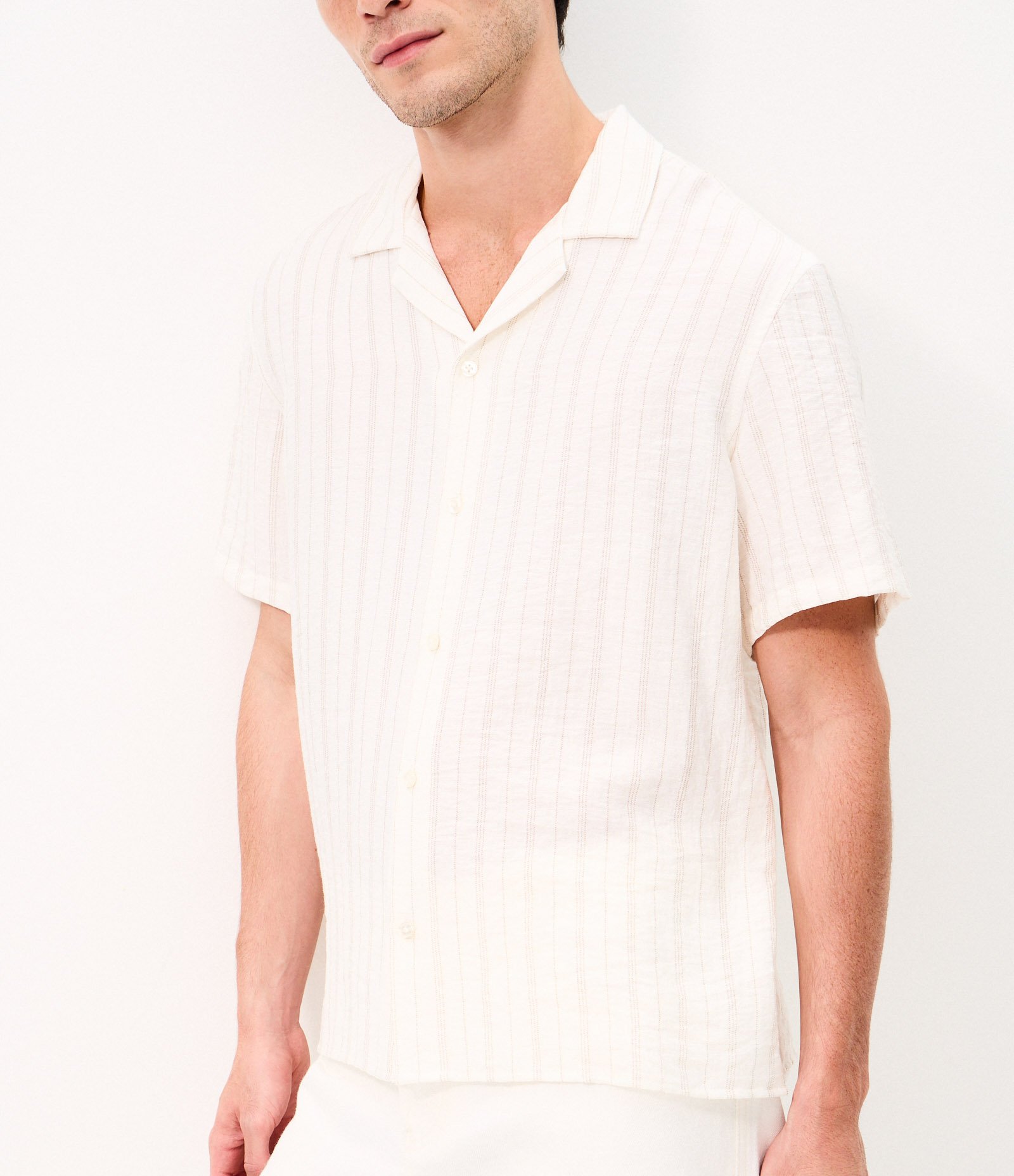 Camisa Bowling Listrada Fio Tinto Viscolinho Off White 3