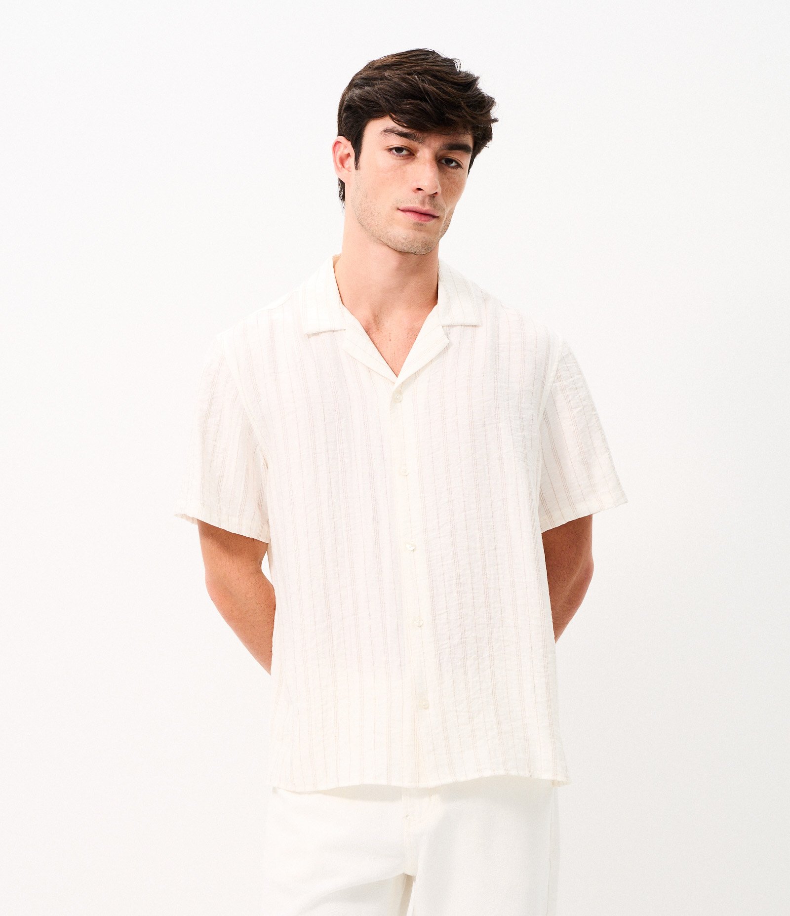 Camisa Bowling Listrada Fio Tinto Viscolinho Off White 4