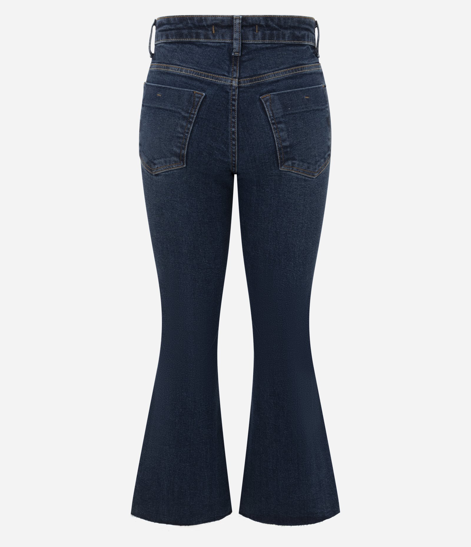 Calça Flare Cropped em Jeans com Cintura Média Azul Escuro 2