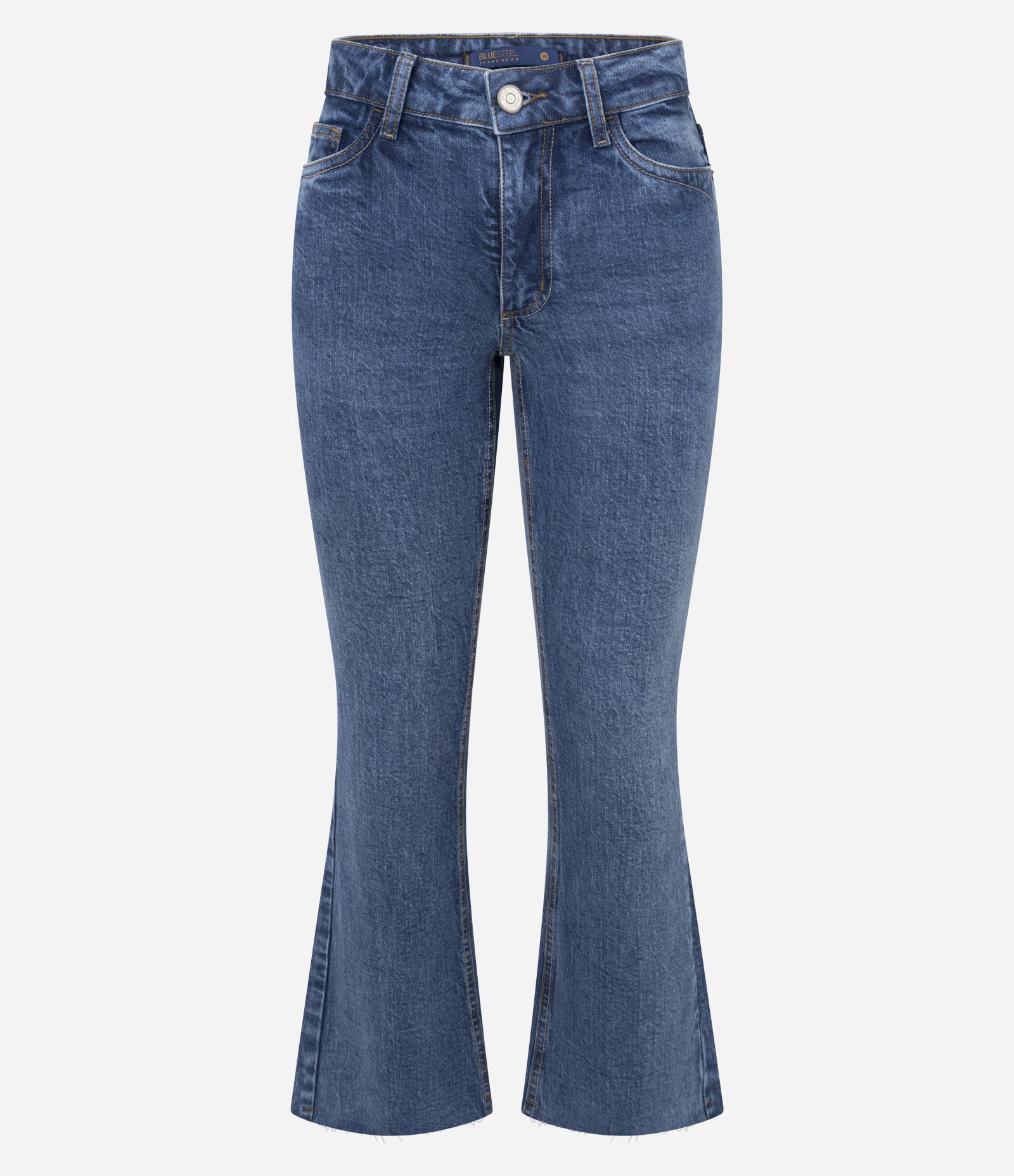 Calça Flare Cropped em Jeans com Cintura Média Azul 1