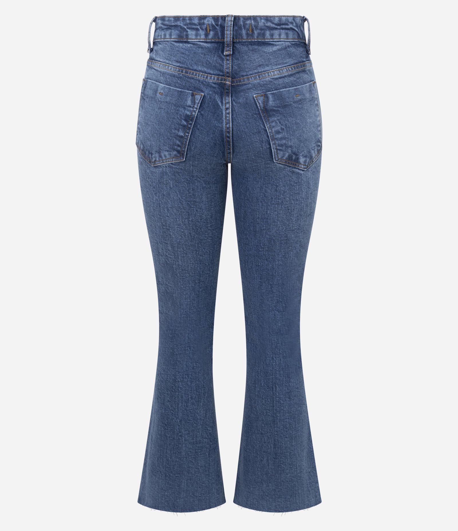Calça Flare Cropped em Jeans com Cintura Média Azul 2