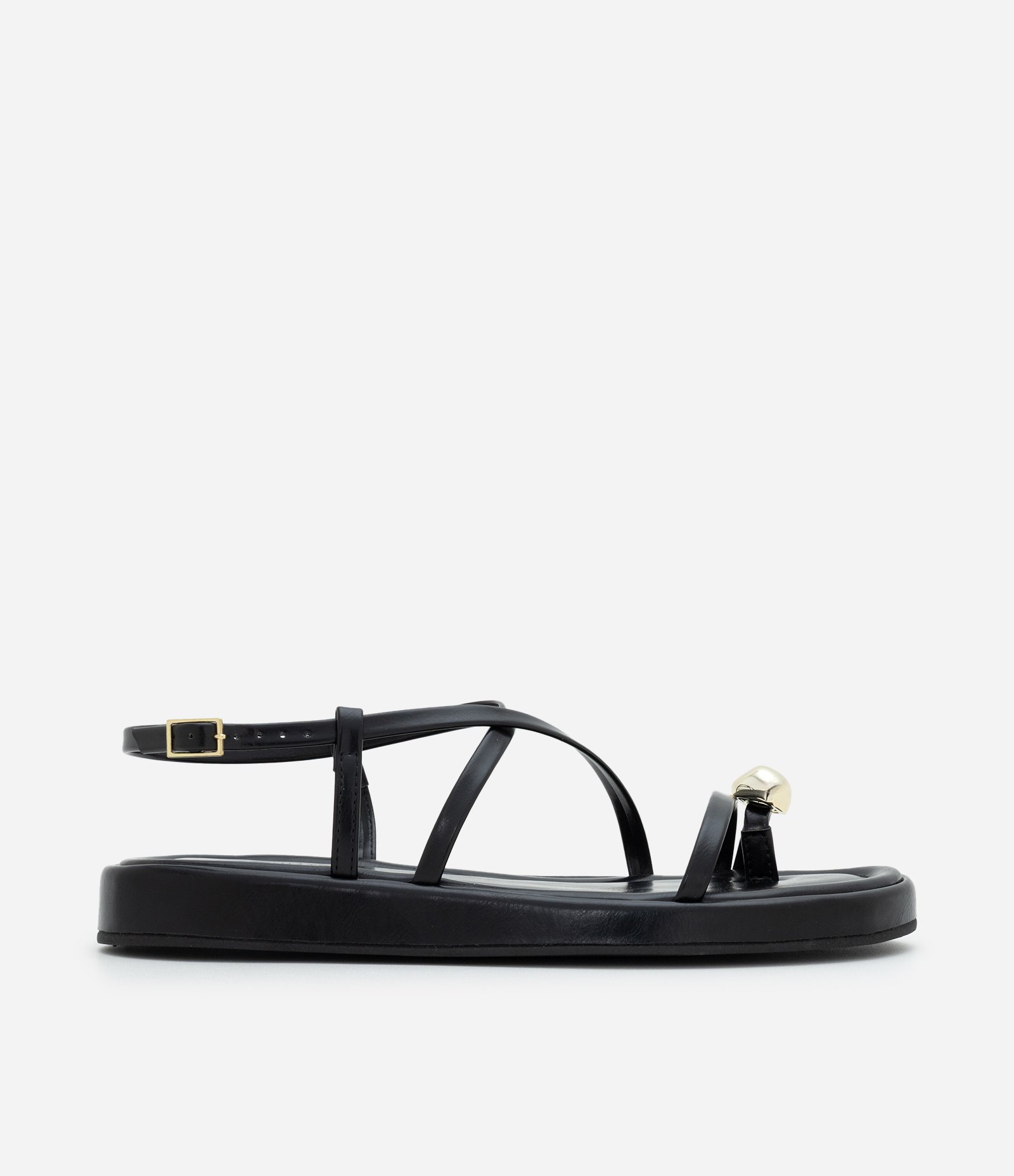 Sandália Flatform em PU com Tiras Finas e Dedeira Preto 1
