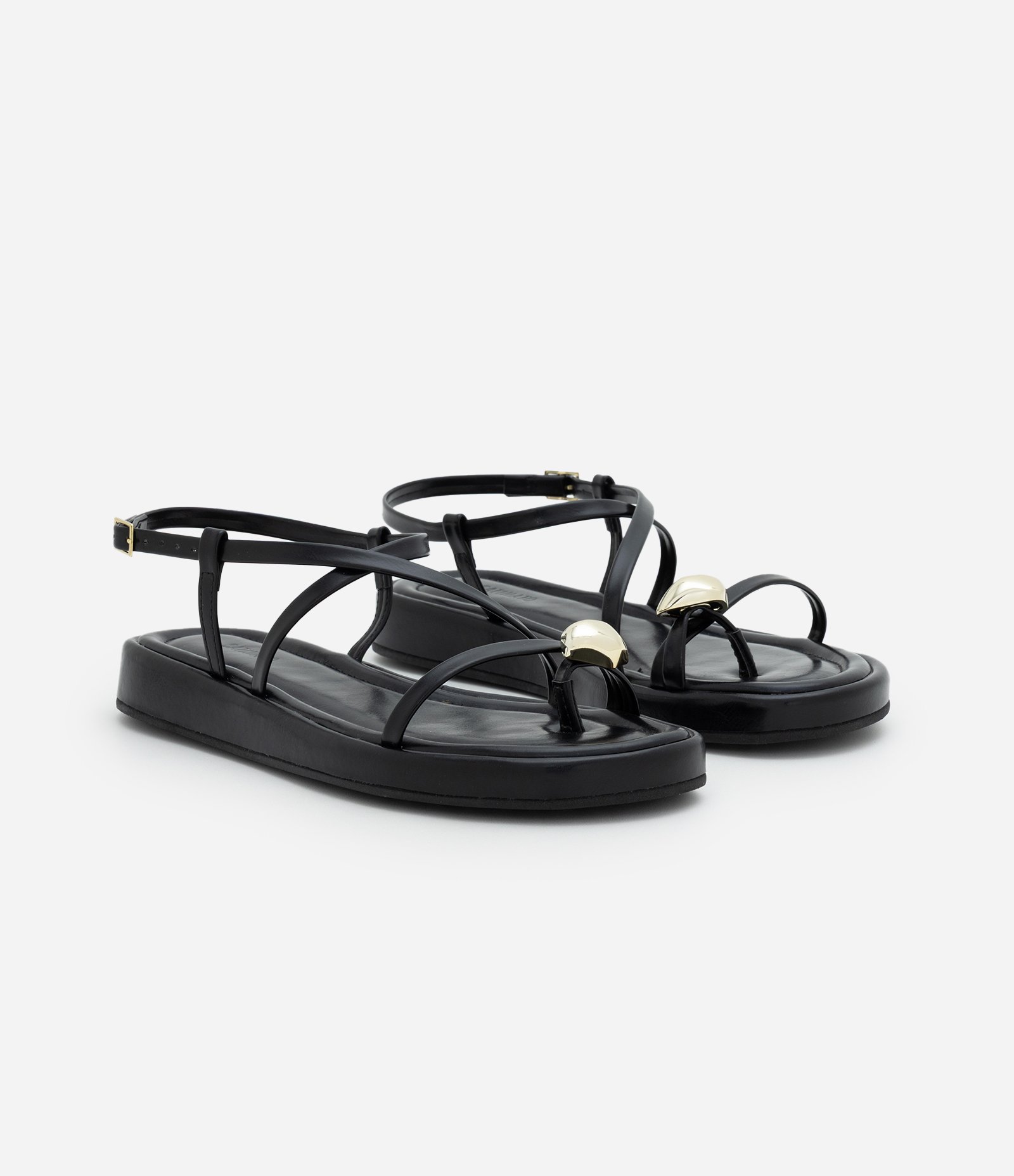 Sandália Flatform em PU com Tiras Finas e Dedeira Preto 2