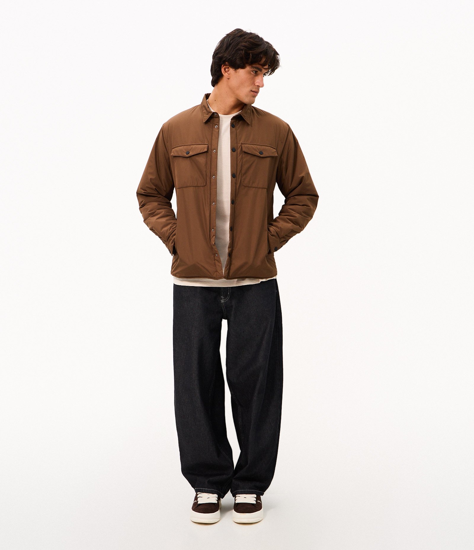 Jaqueta Overshirt Tecnológica com Padding Marrom 4
