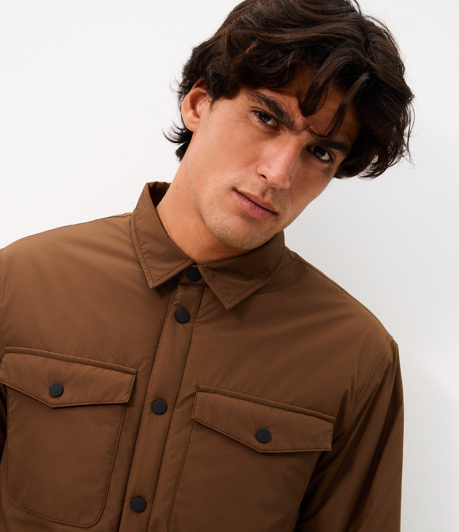 Jaqueta Overshirt Tecnológica com Padding Marrom 6