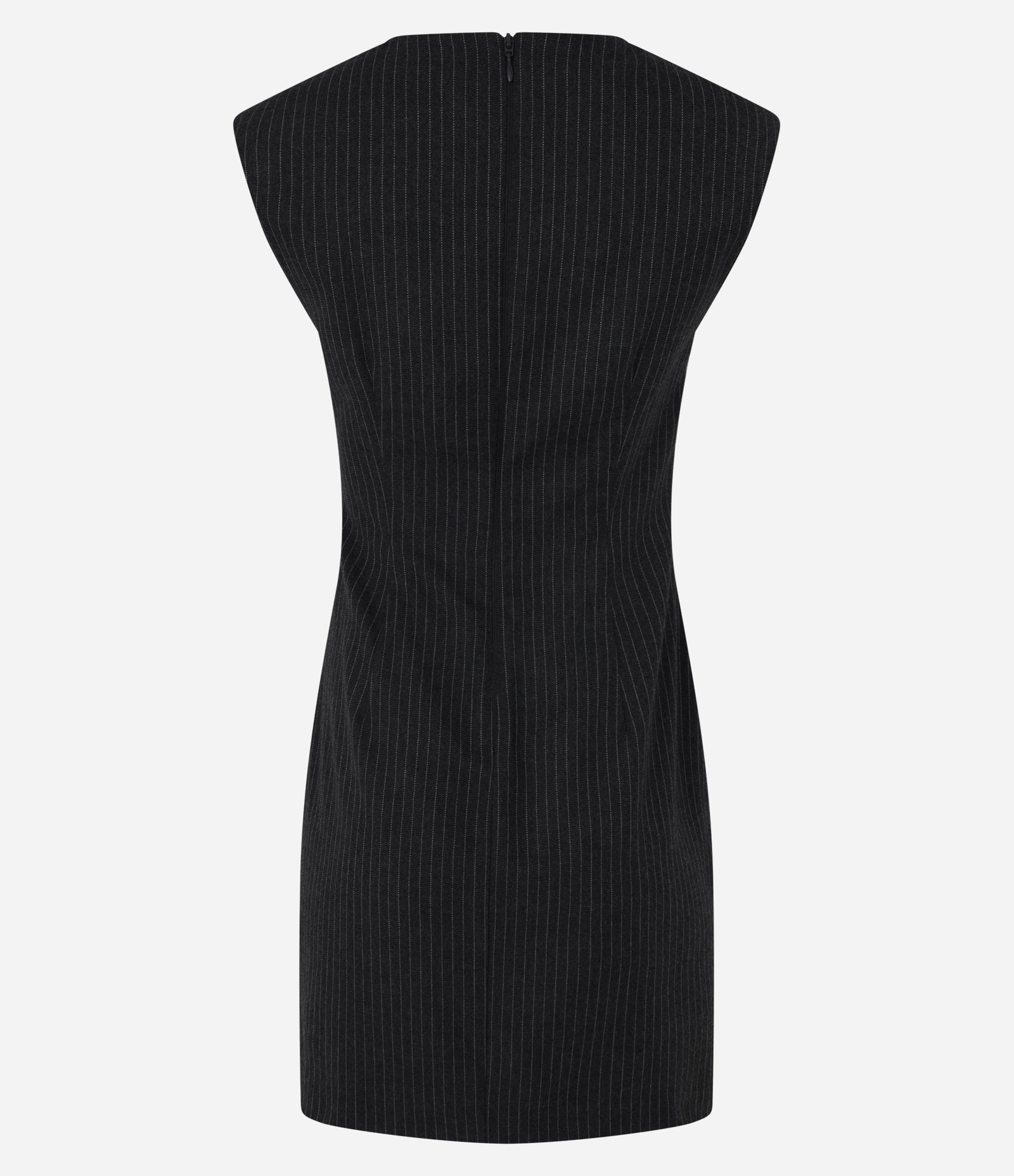 Vestido Curto Listrado com Drapeado Lateral Cinza 2