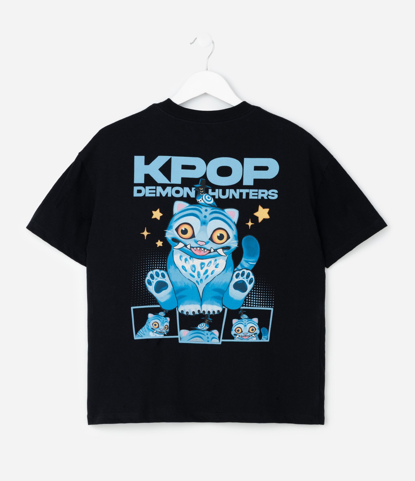 Camiseta Infantil Oversized Gato Guerreiras do K-Pop – Tam 5 a 16 Anos Preto 2