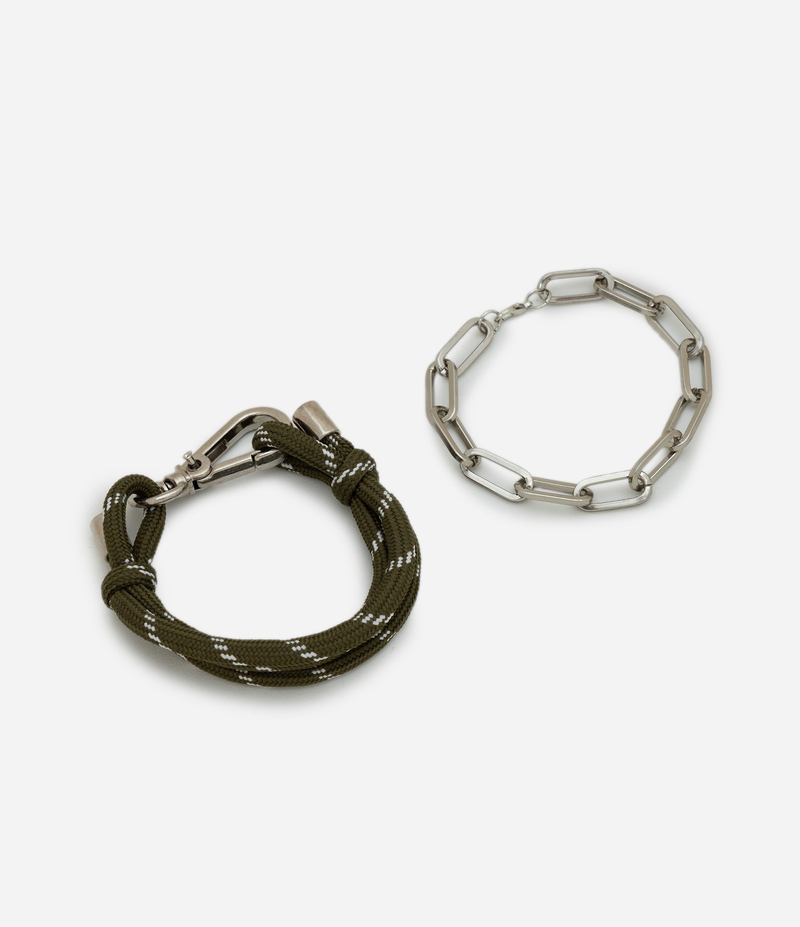Kit com 02 Pulseiras em Metal e Corda Prata 2