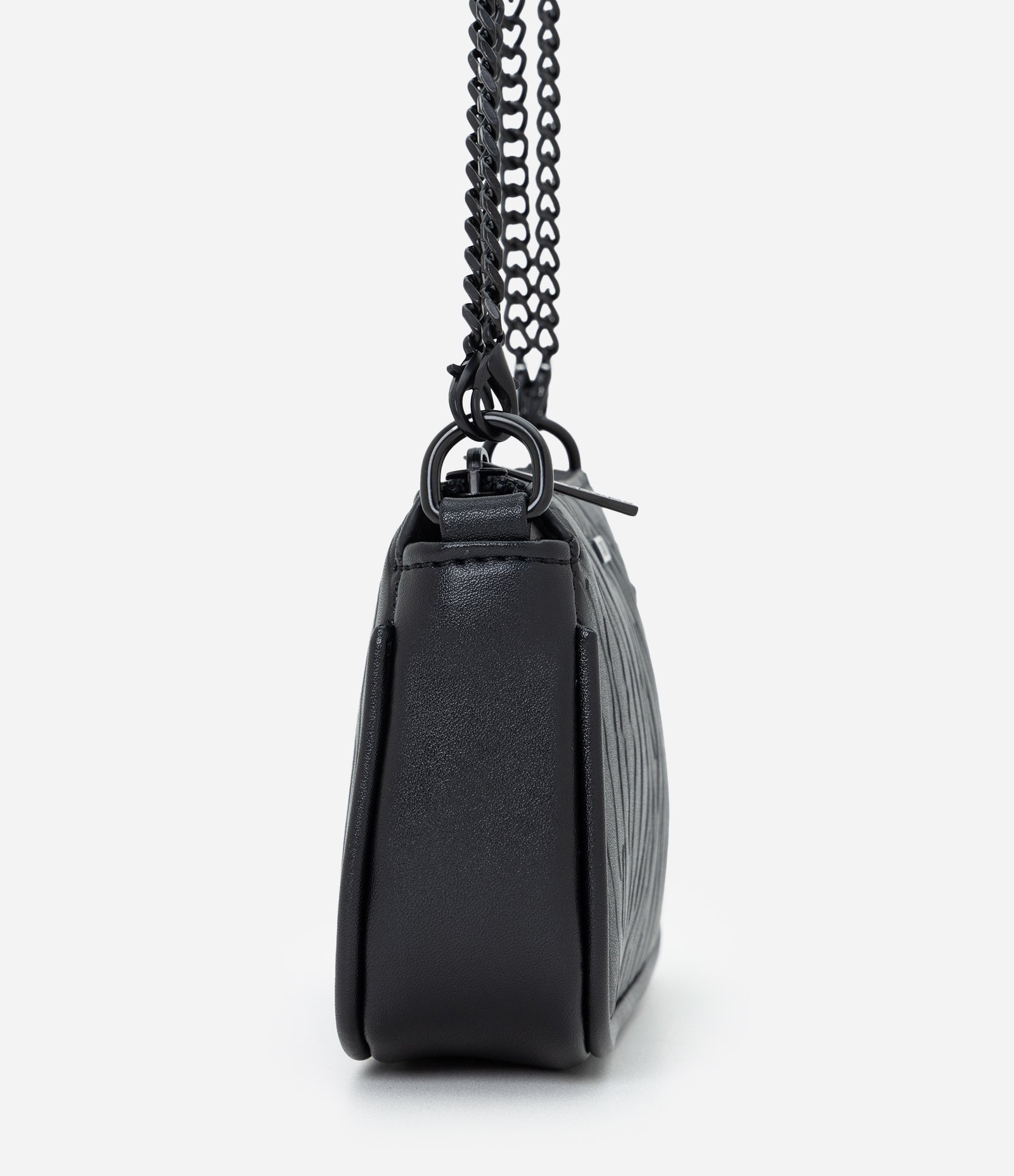 Bolsa Transversal Pequena em PU com Textura Marcante Preto 2