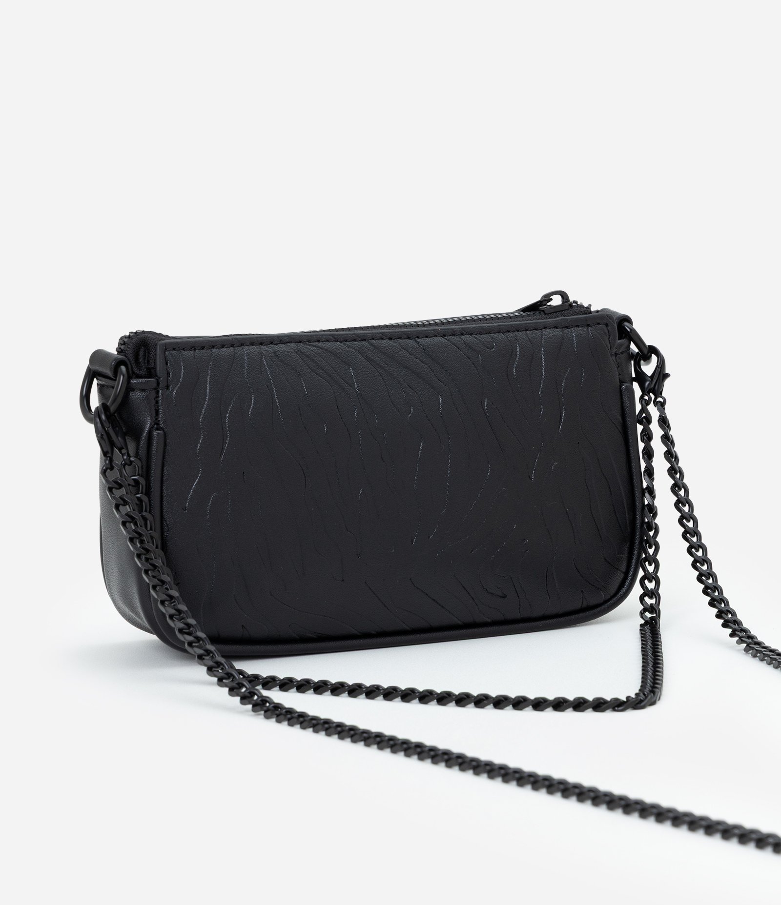 Bolsa Transversal Pequena em PU com Textura Marcante Preto 3