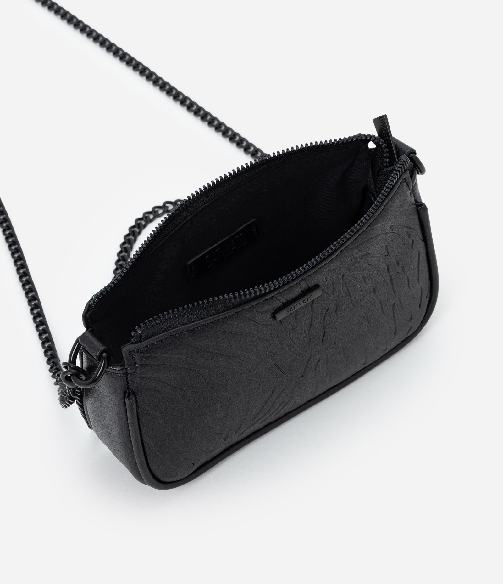 Bolsa Transversal Pequena em PU com Textura Marcante Preto 4