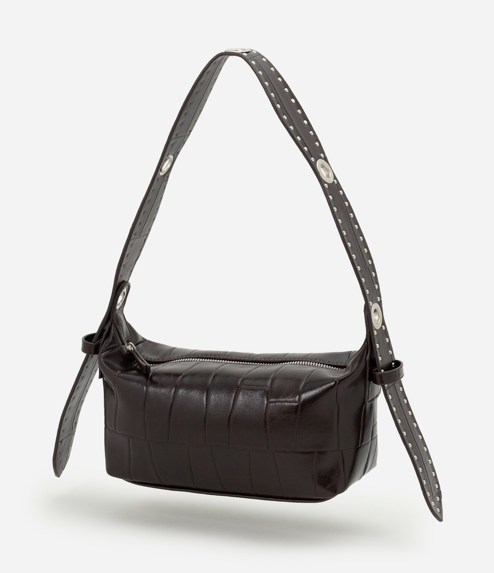 Bolsa Baguete Texturizada com Metais Marrom 3