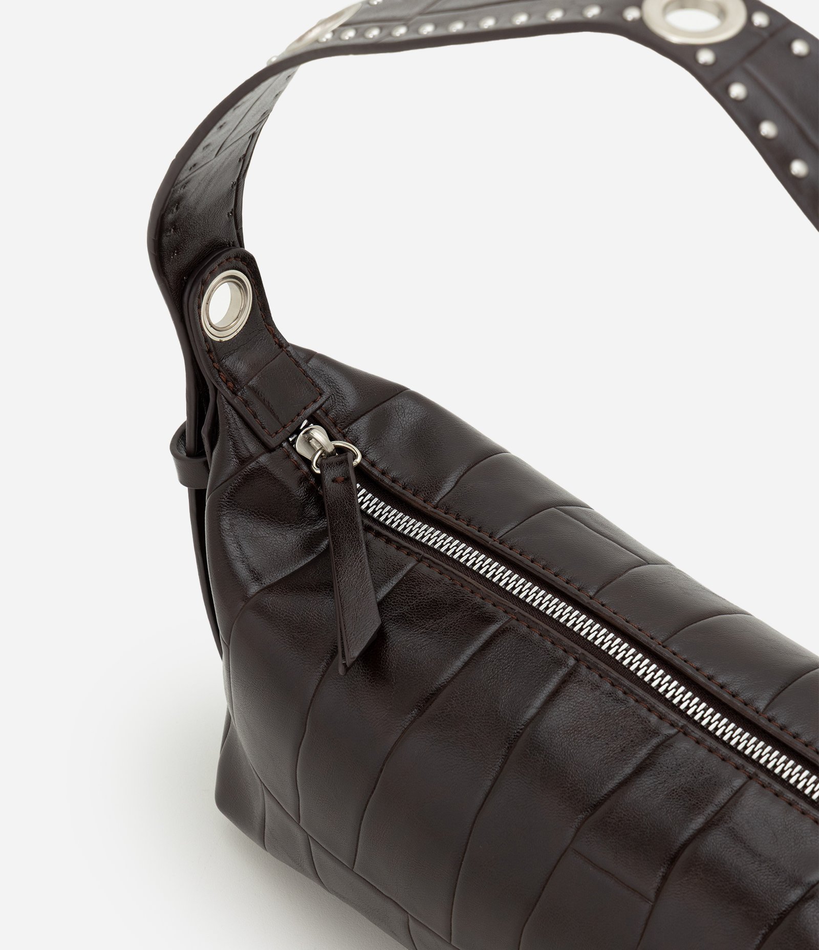 Bolsa Baguete Texturizada com Metais Marrom 4