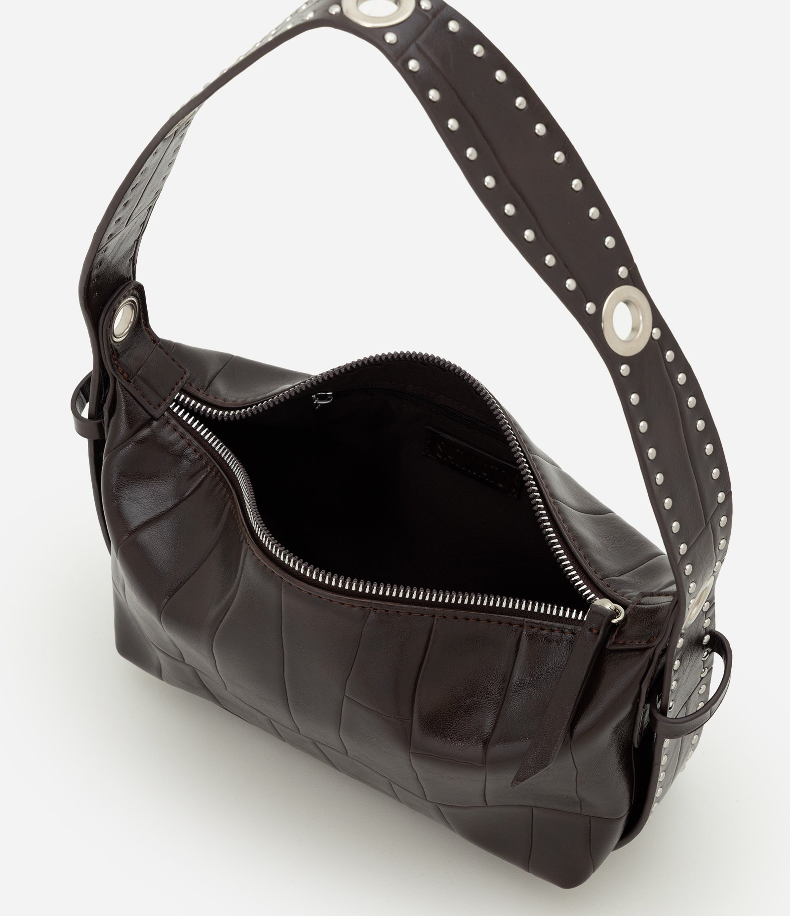 Bolsa Baguete Texturizada com Metais Marrom 5