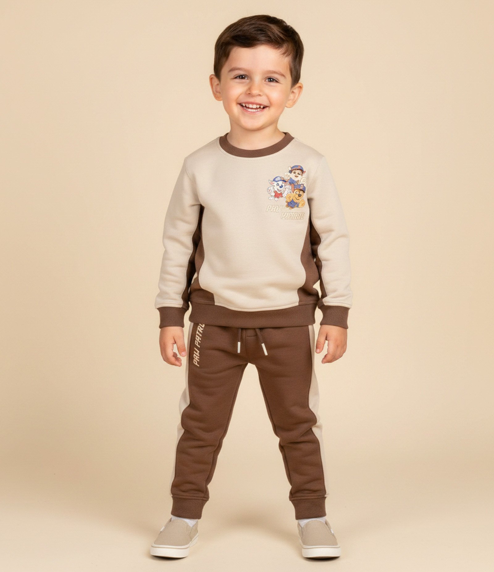 Conjunto Infantil Moletom com Estampa Patrulha Canina e Recortes – Tam 2 a 6 Anos Bege/Marrom 1