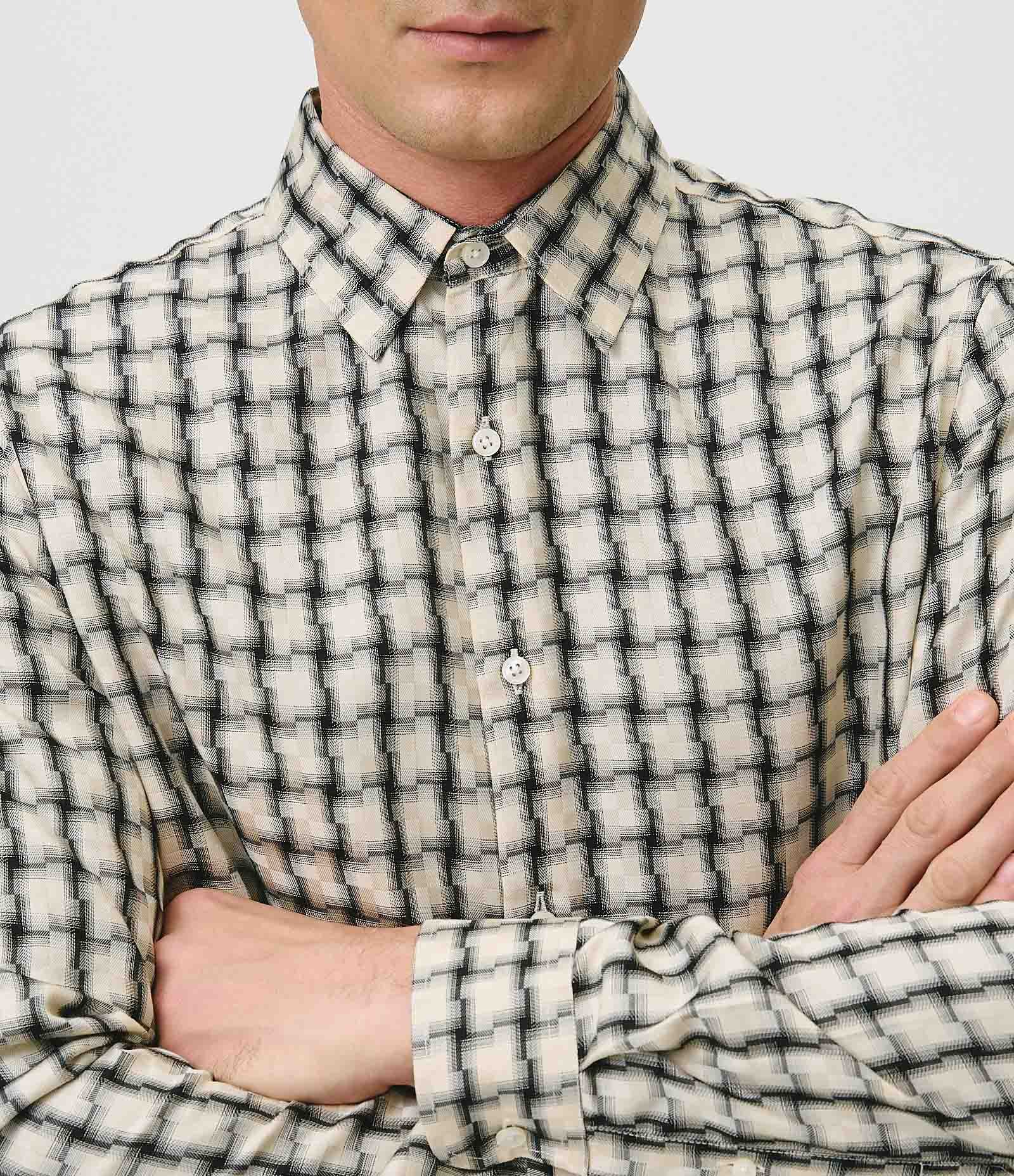 Camisa Xadrez Comfort Viscose Manga Longa Bege 2