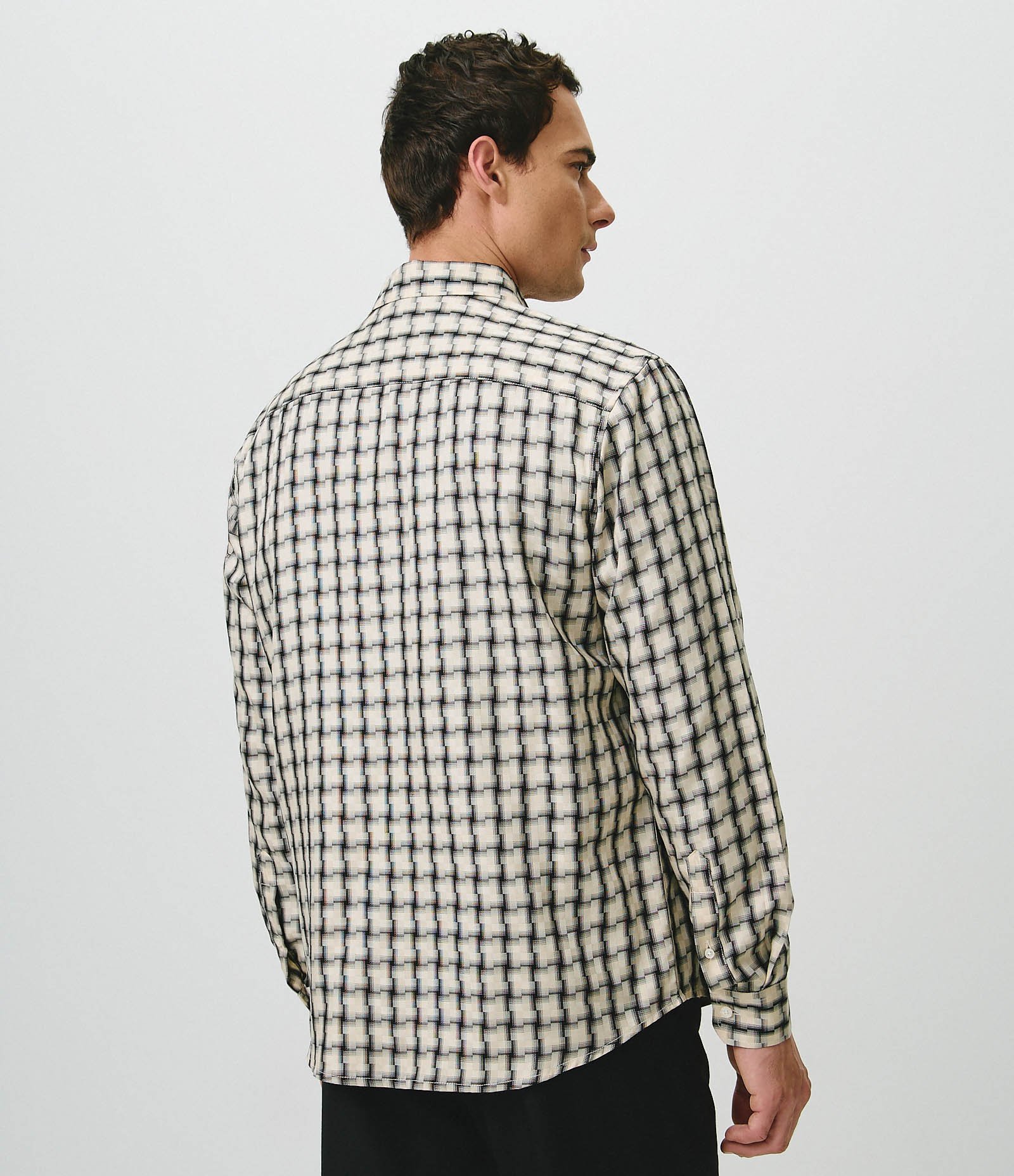 Camisa Xadrez Comfort Viscose Manga Longa Bege 4