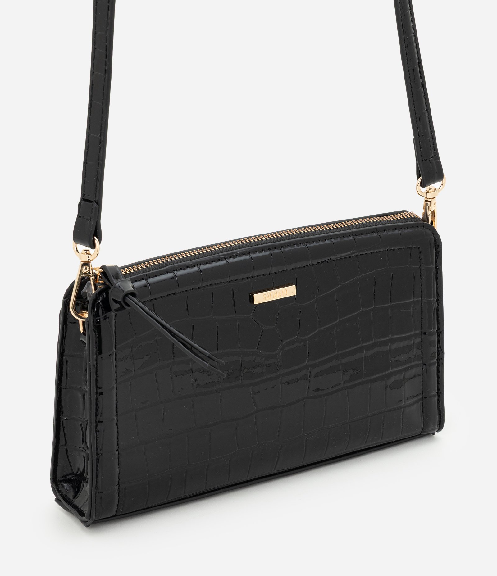Bolsa Transversal Croco em PU Preto 1