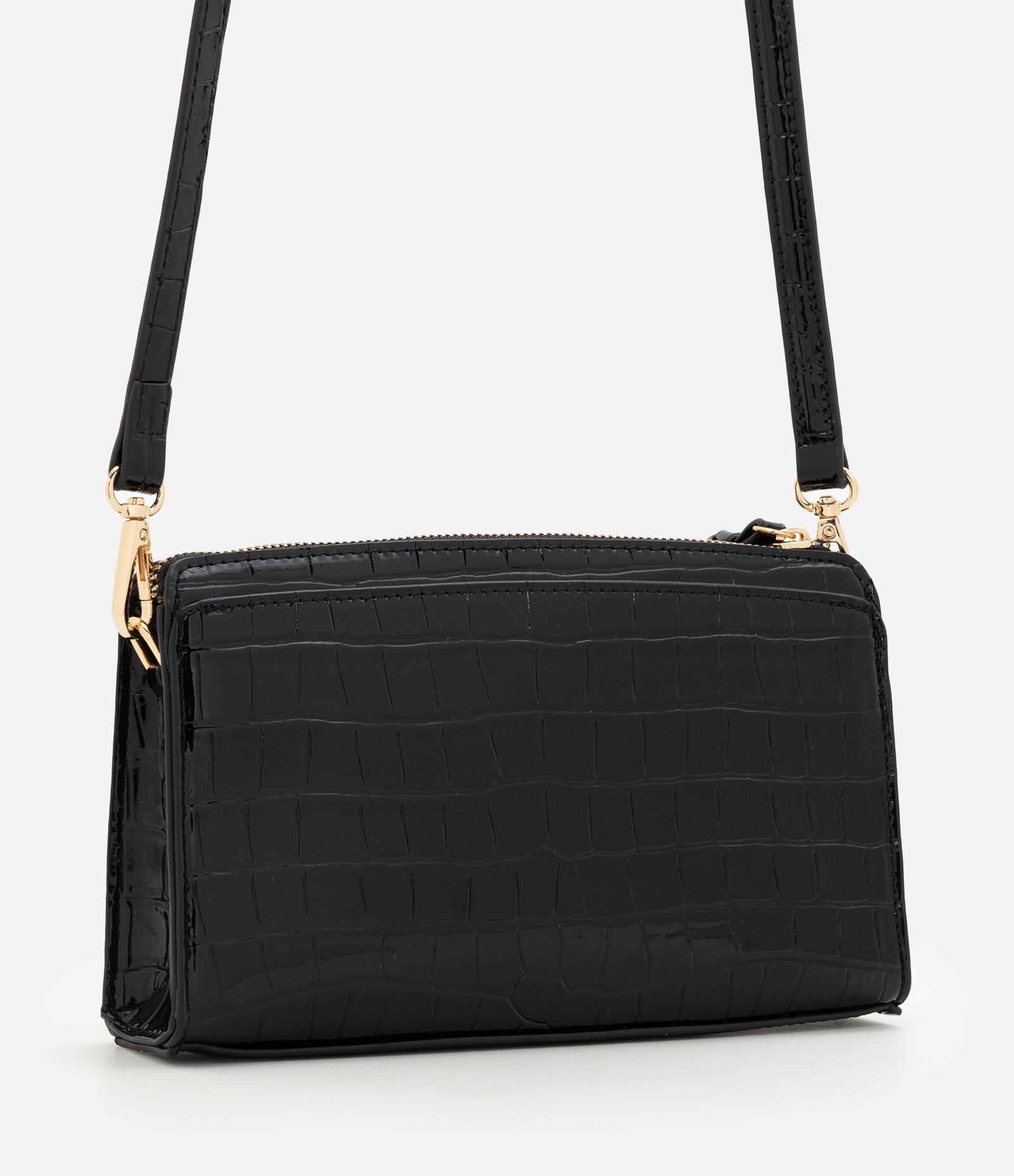Bolsa Transversal Croco em PU Preto 3