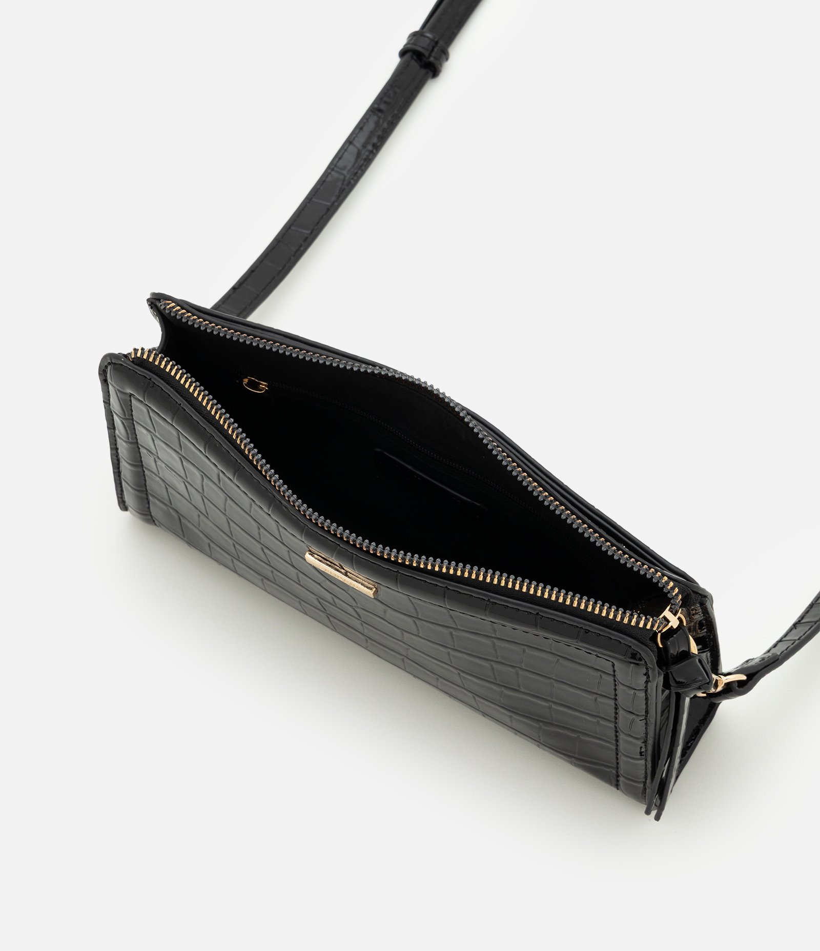 Bolsa Transversal Croco em PU Preto 4