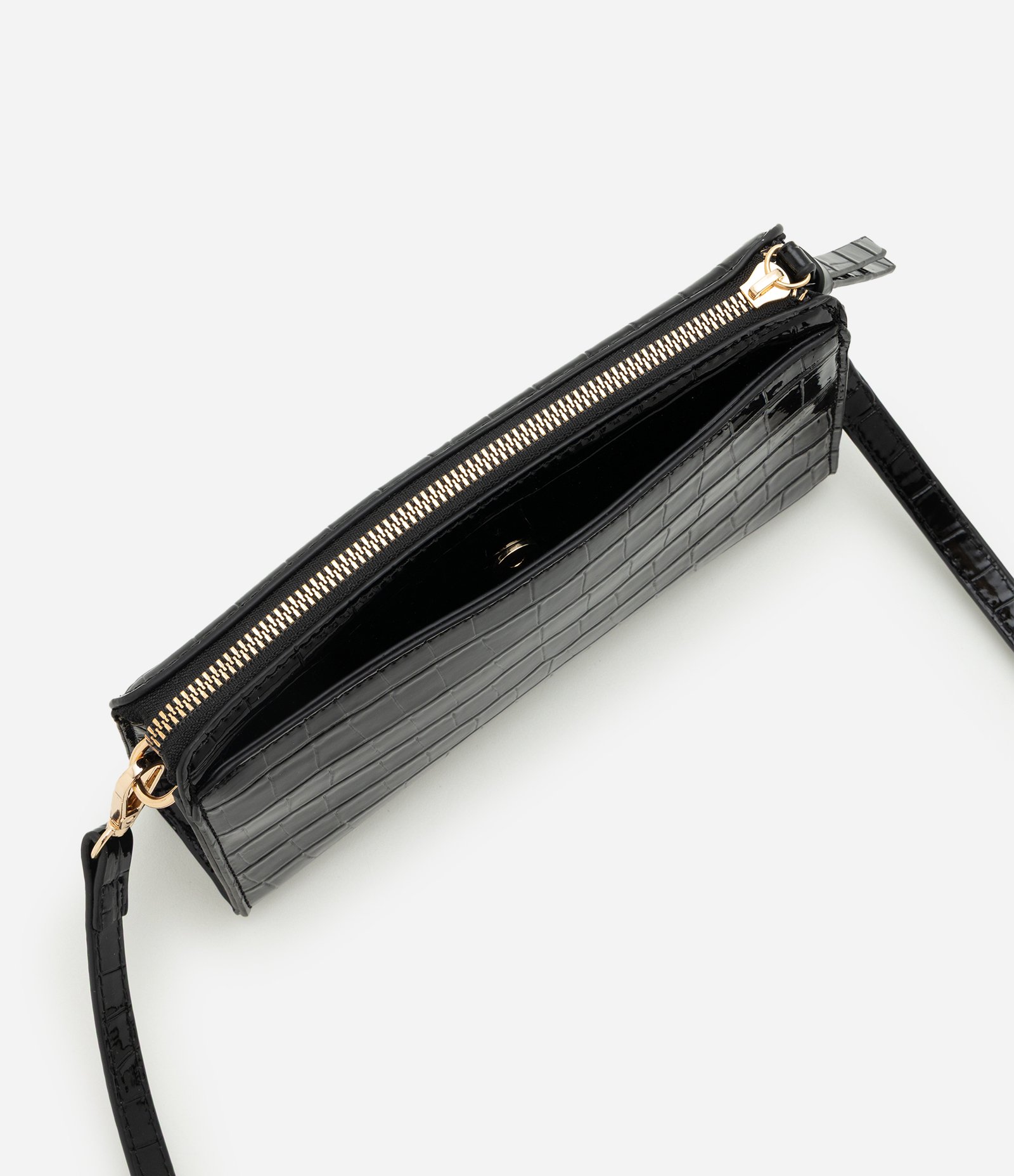 Bolsa Transversal Croco em PU Preto 5
