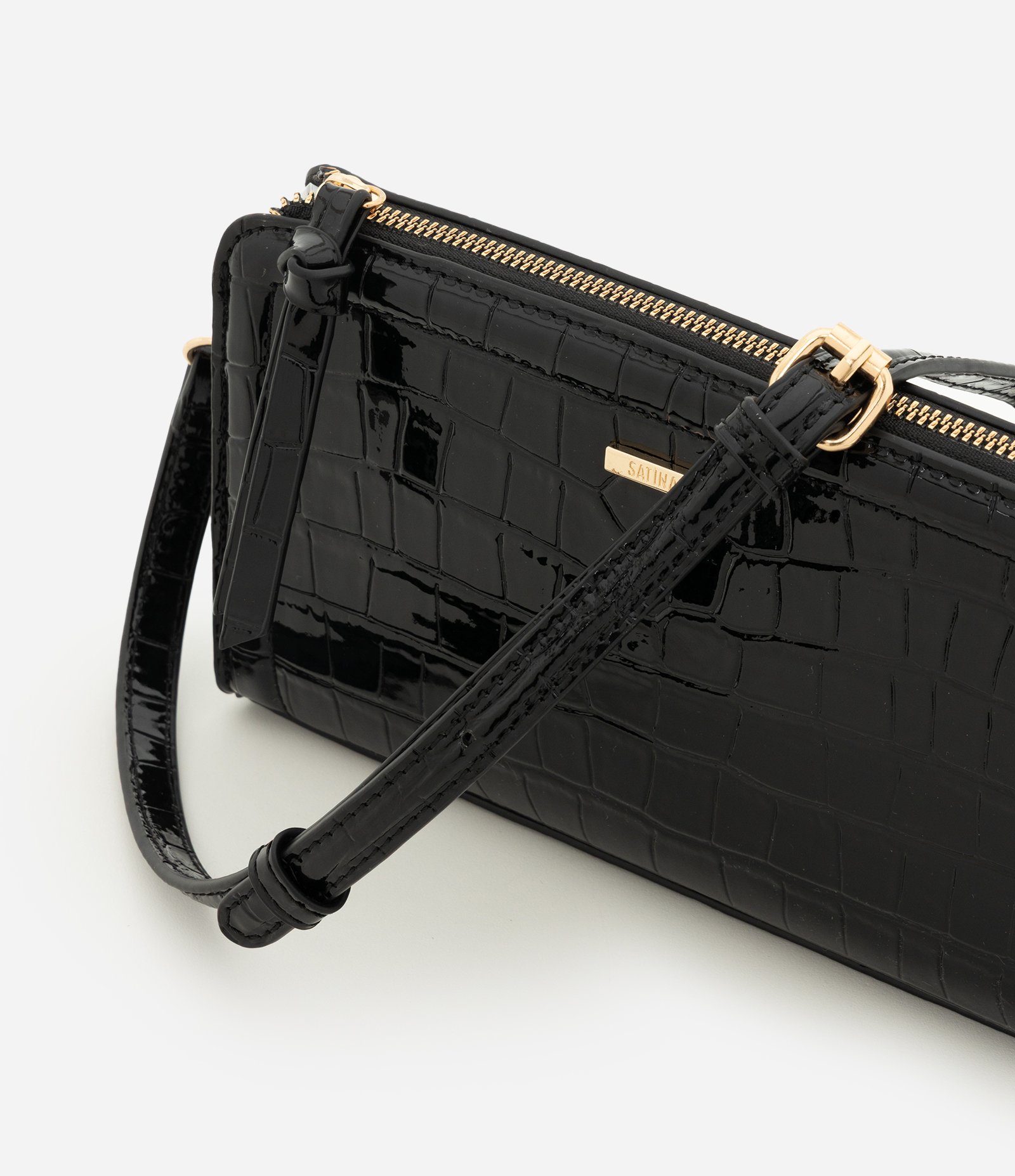 Bolsa Transversal Croco em PU Preto 6