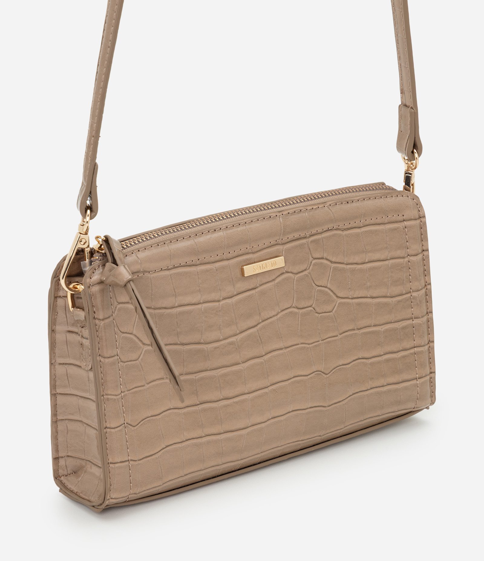 Bolsa Transversal Croco em PU Bege 1