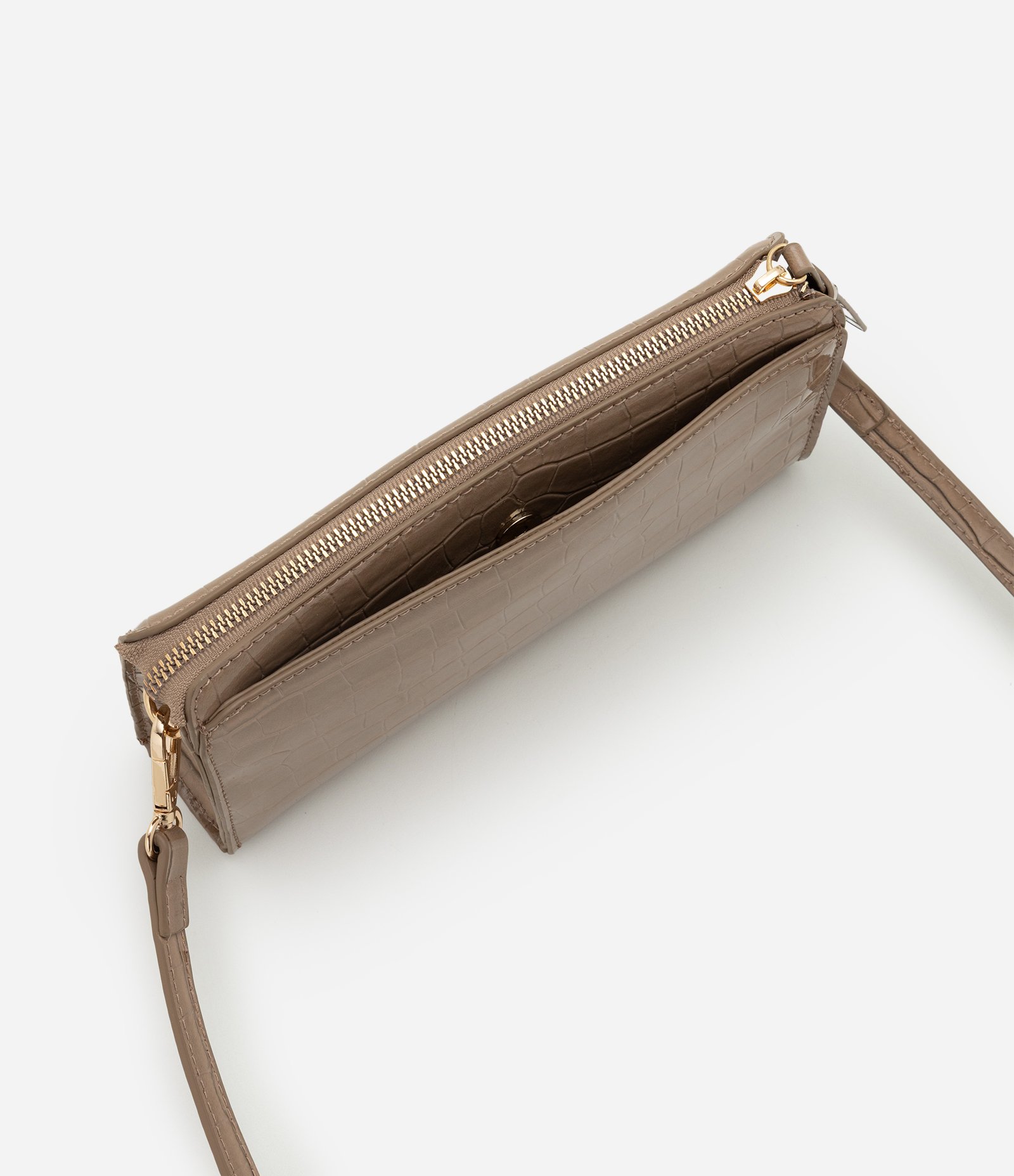 Bolsa Transversal Croco em PU Bege 6