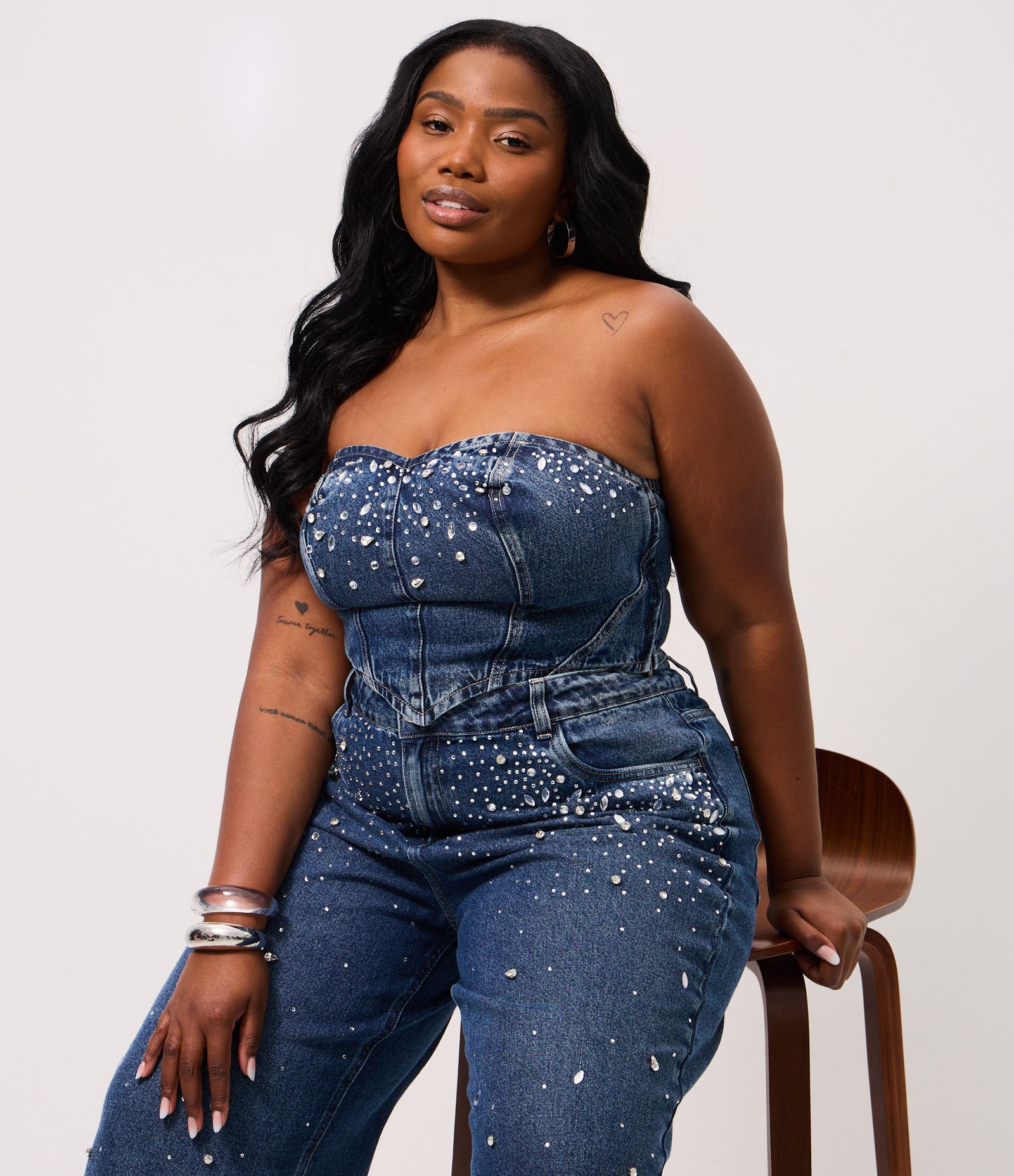 Top Jeans Tomara que Caia com Brilhos Curve & Plus Size Azul 1