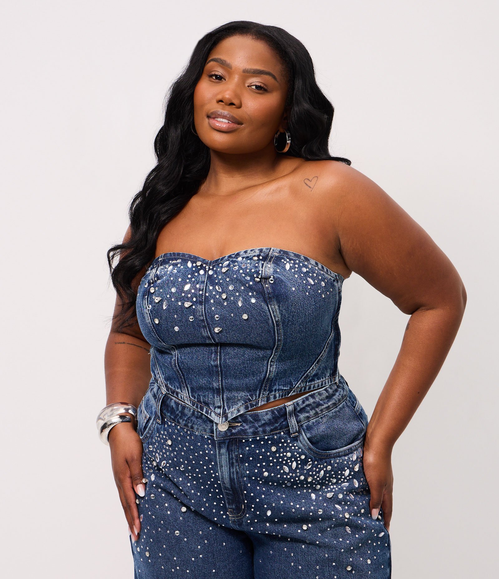 Top Jeans Tomara que Caia com Brilhos Curve & Plus Size Azul 2