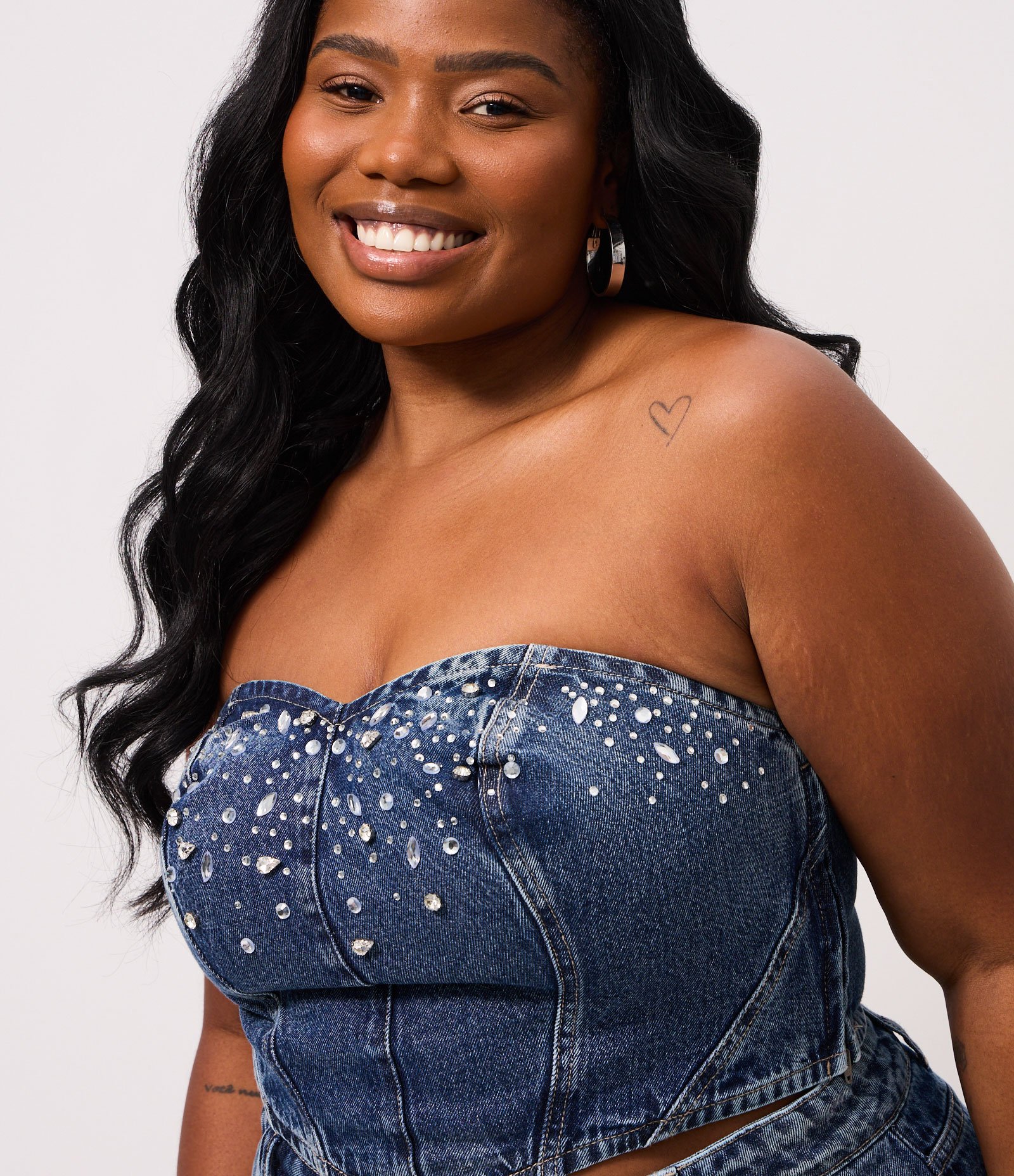 Top Jeans Tomara que Caia com Brilhos Curve & Plus Size Azul 3