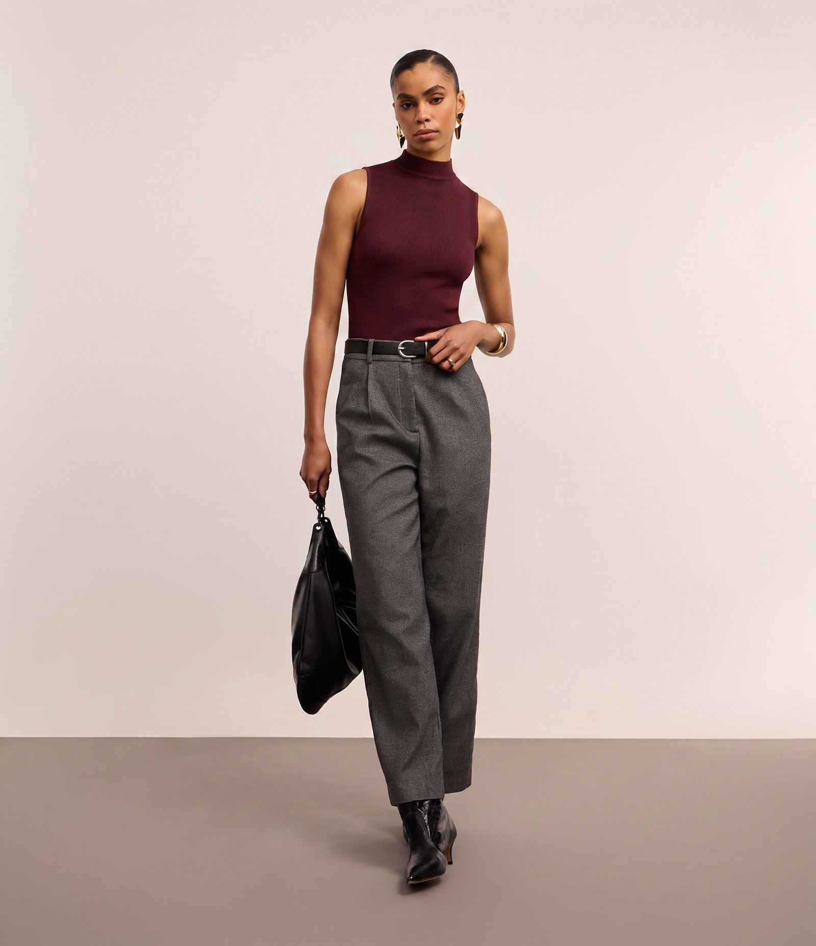 Blusa em Tricô com Golinha e Textura Canelada Vinho 2