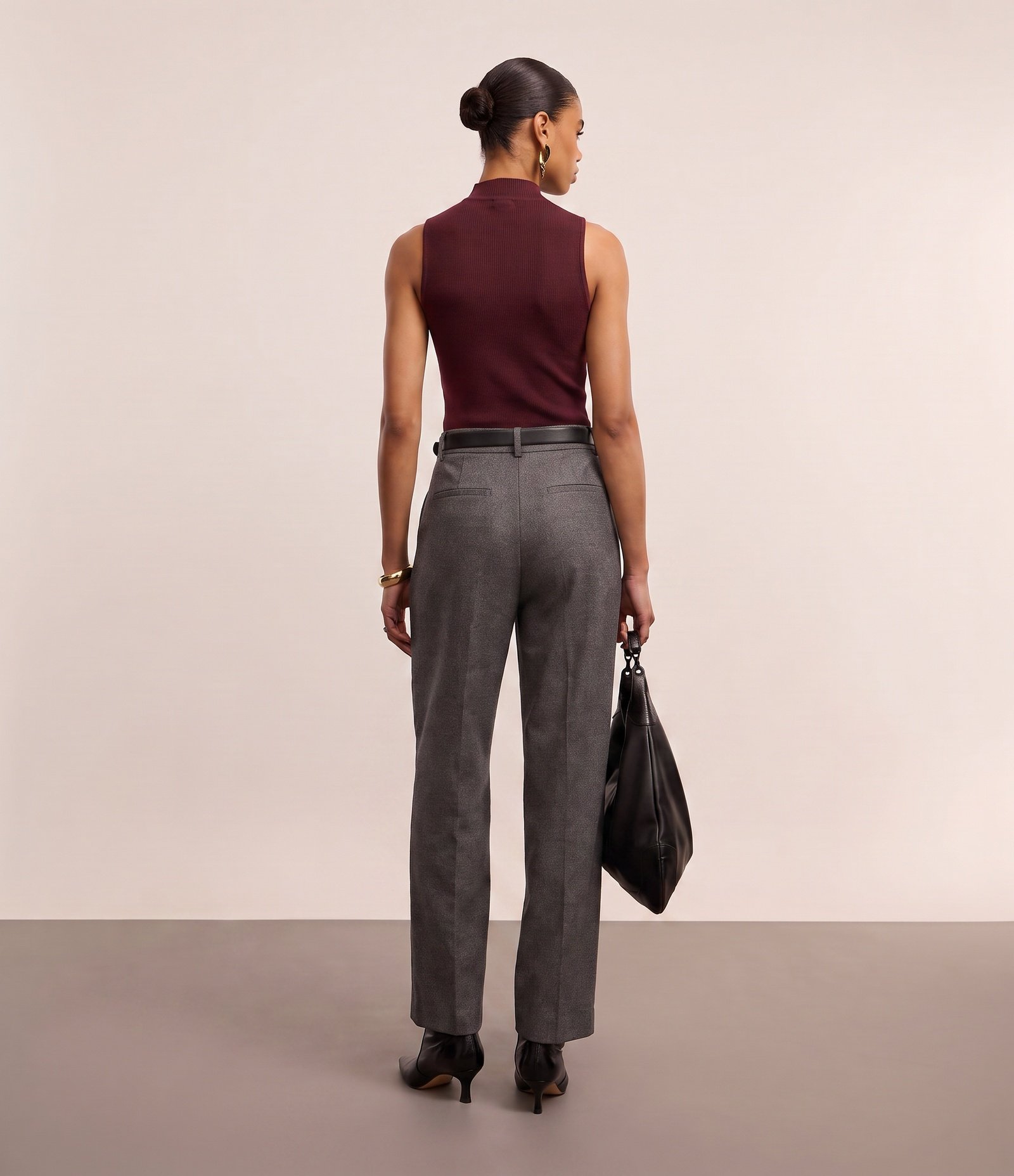 Blusa em Tricô com Golinha e Textura Canelada Vinho 4
