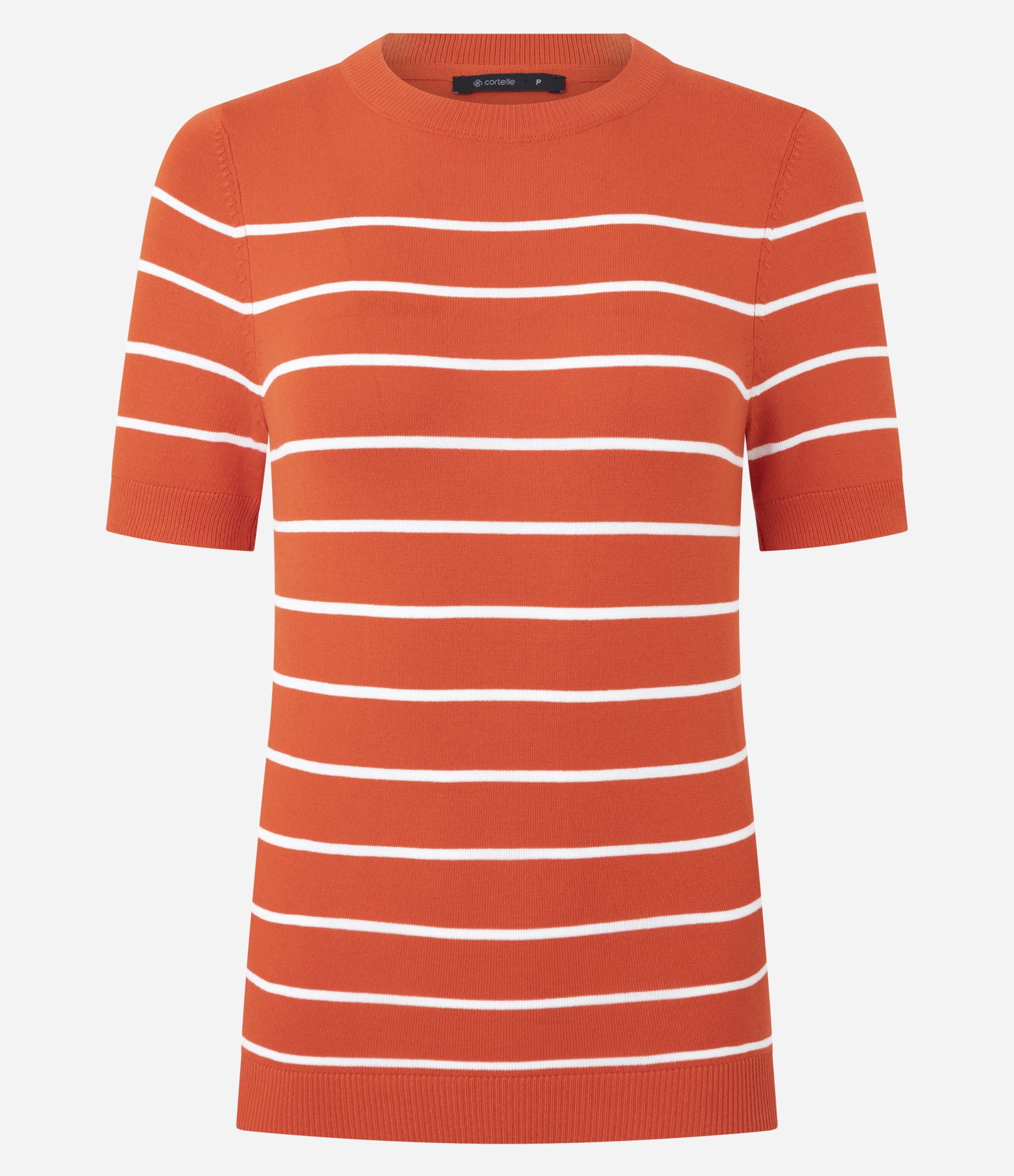 Blusa Manga Curta em Tricô com Estampa Listrada Laranja 2