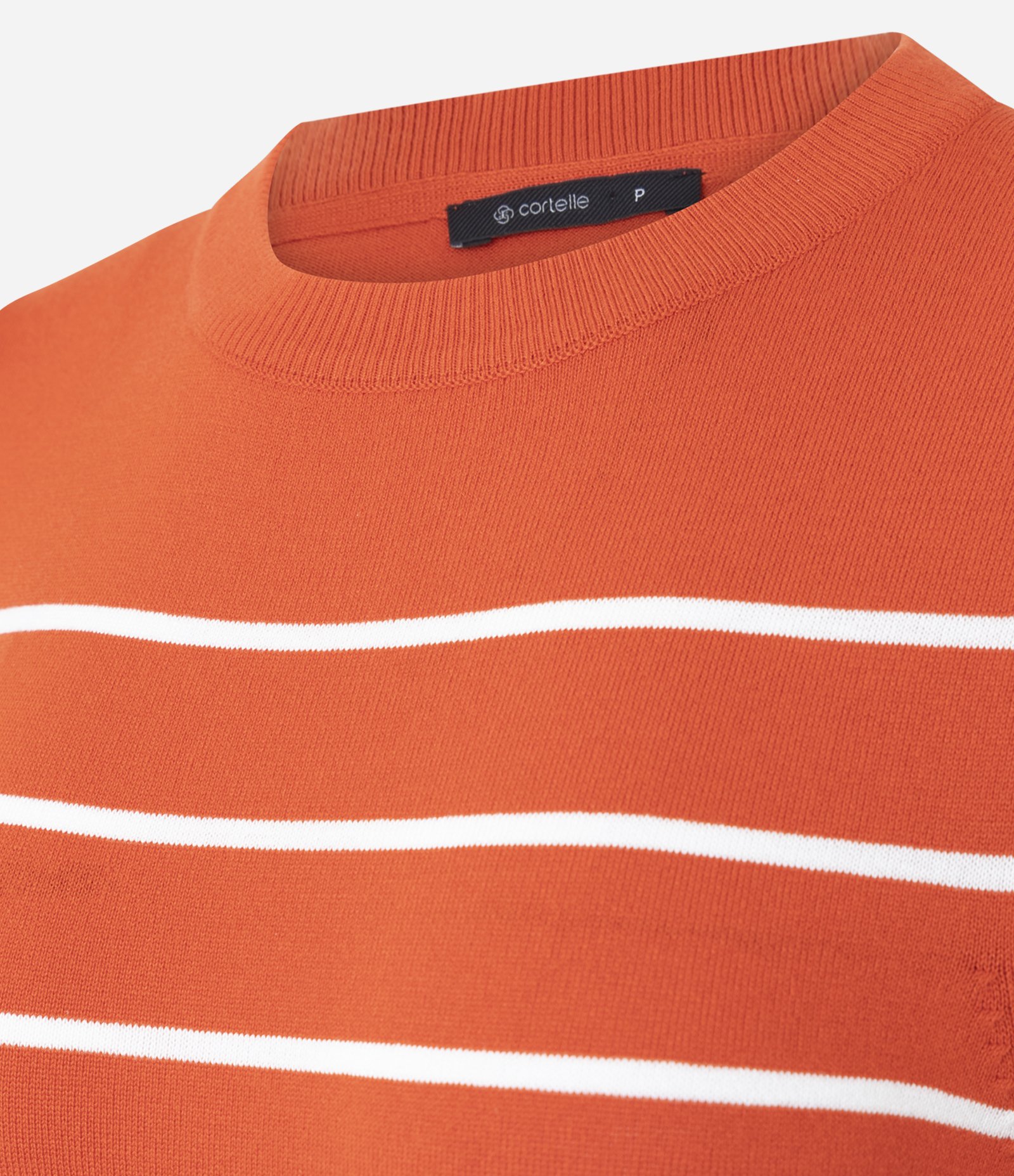 Blusa Manga Curta em Tricô com Estampa Listrada Laranja 3