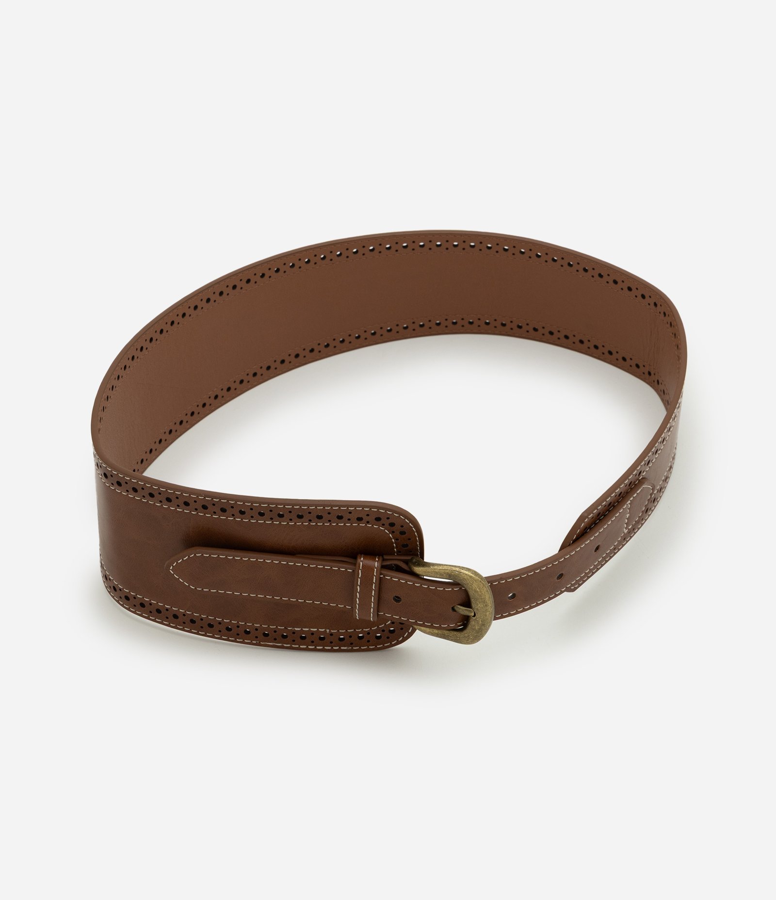 Cinto Largo em PU com Fivela Ouro Envelhecido Marrom 1