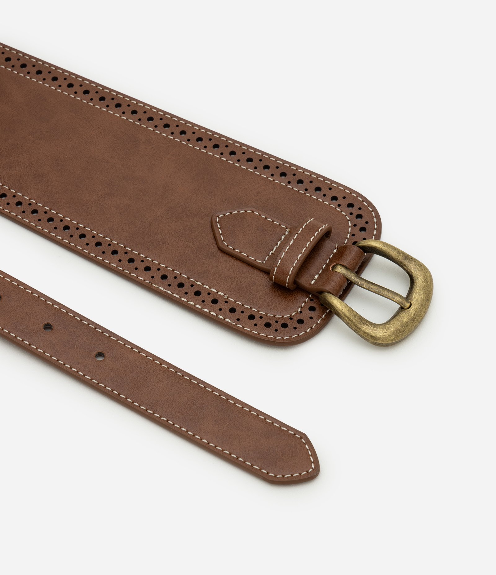 Cinto Largo em PU com Fivela Ouro Envelhecido Marrom 3