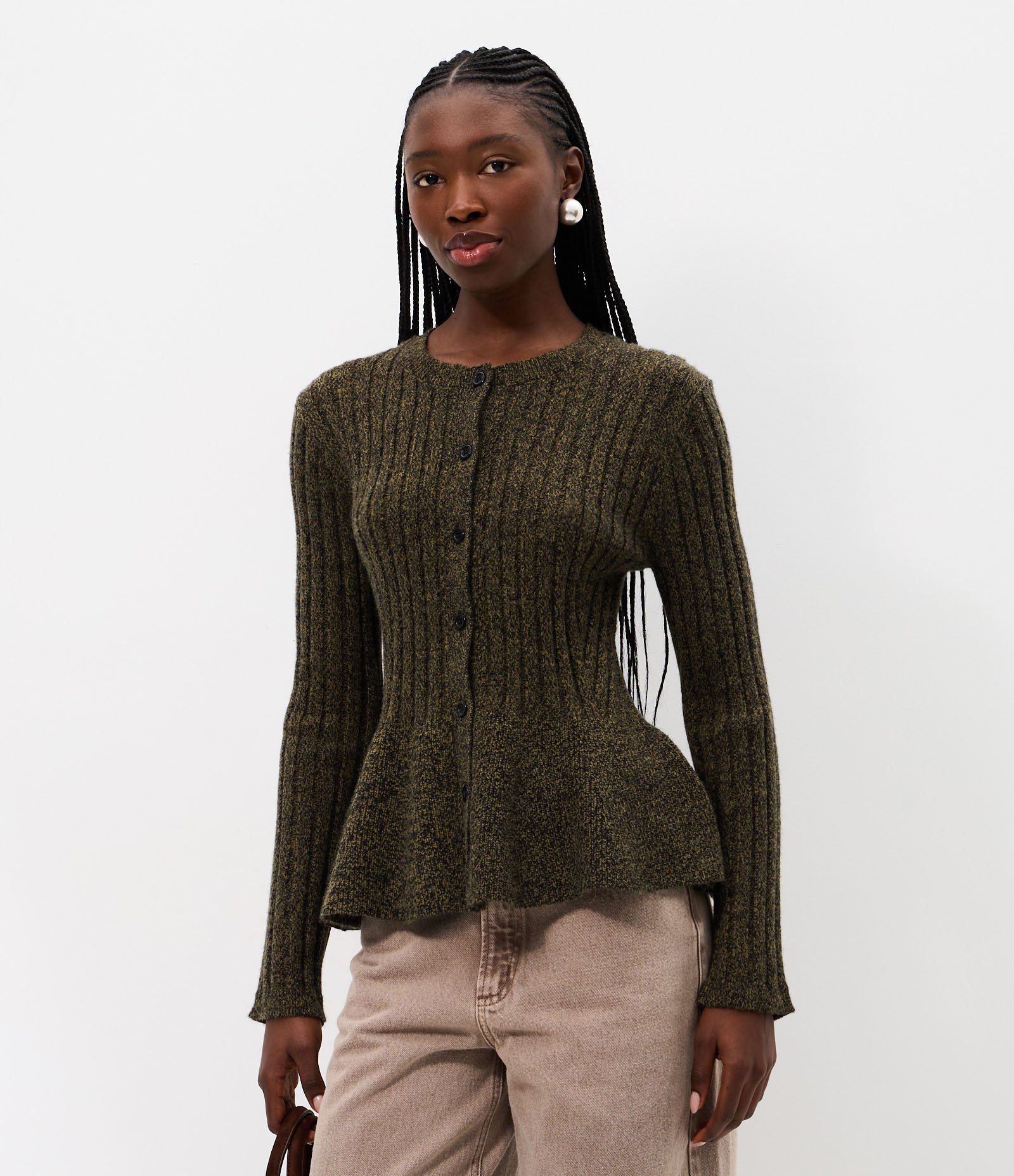 Cardigan Peplum em Tricô com Botões Frontais Verde 1