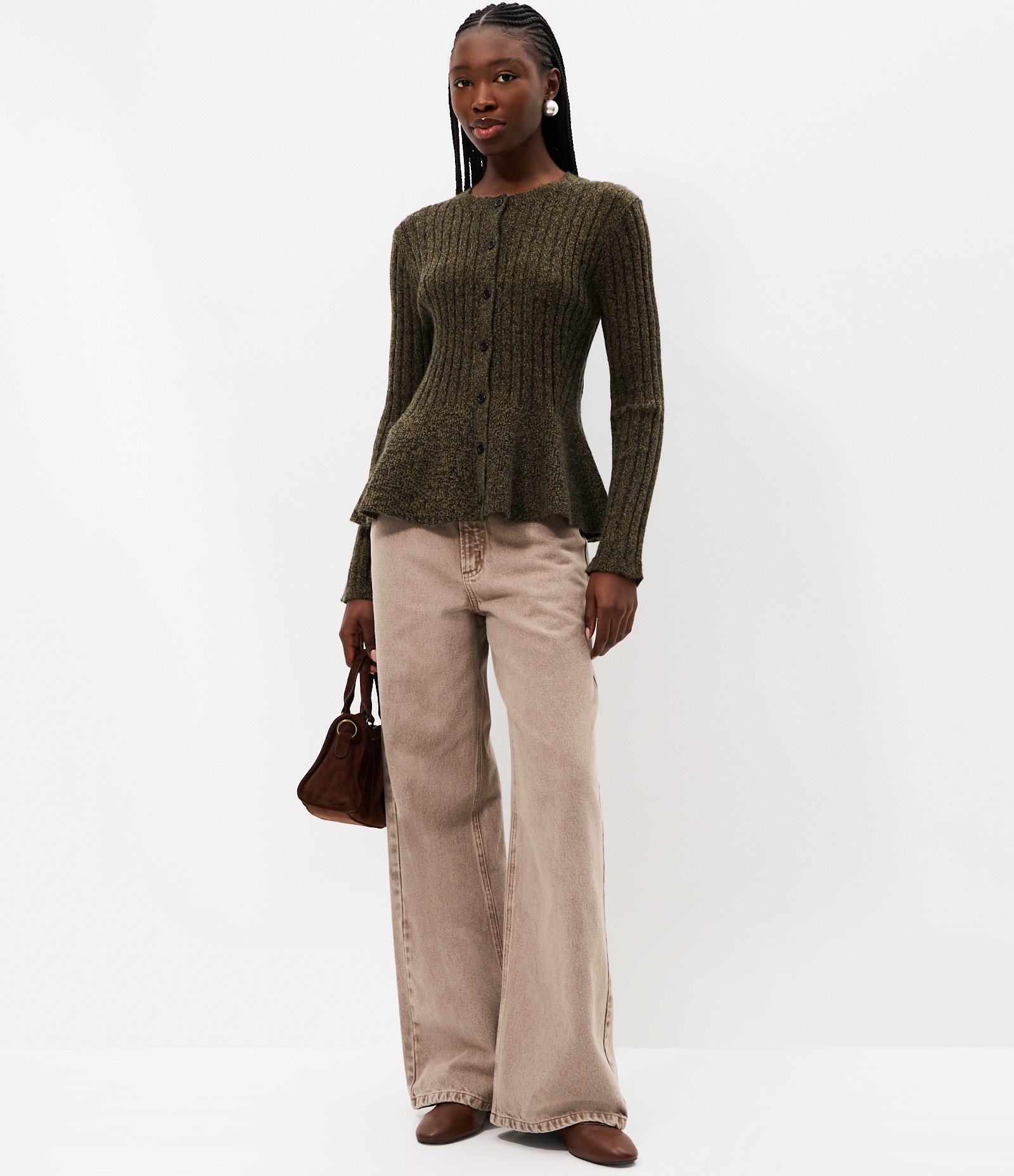 Cardigan Peplum em Tricô com Botões Frontais Verde 2