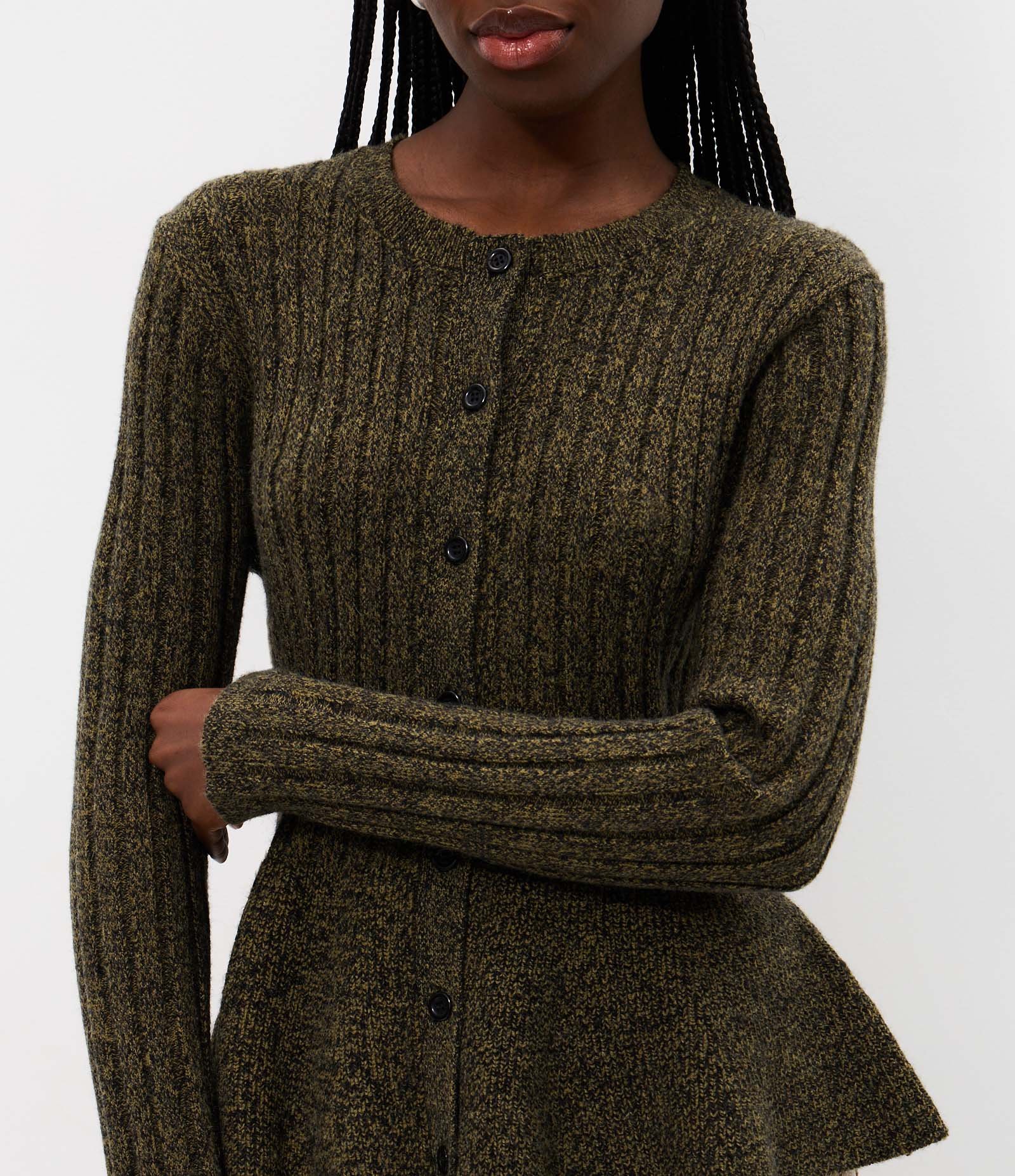Cardigan Peplum em Tricô com Botões Frontais Verde 3