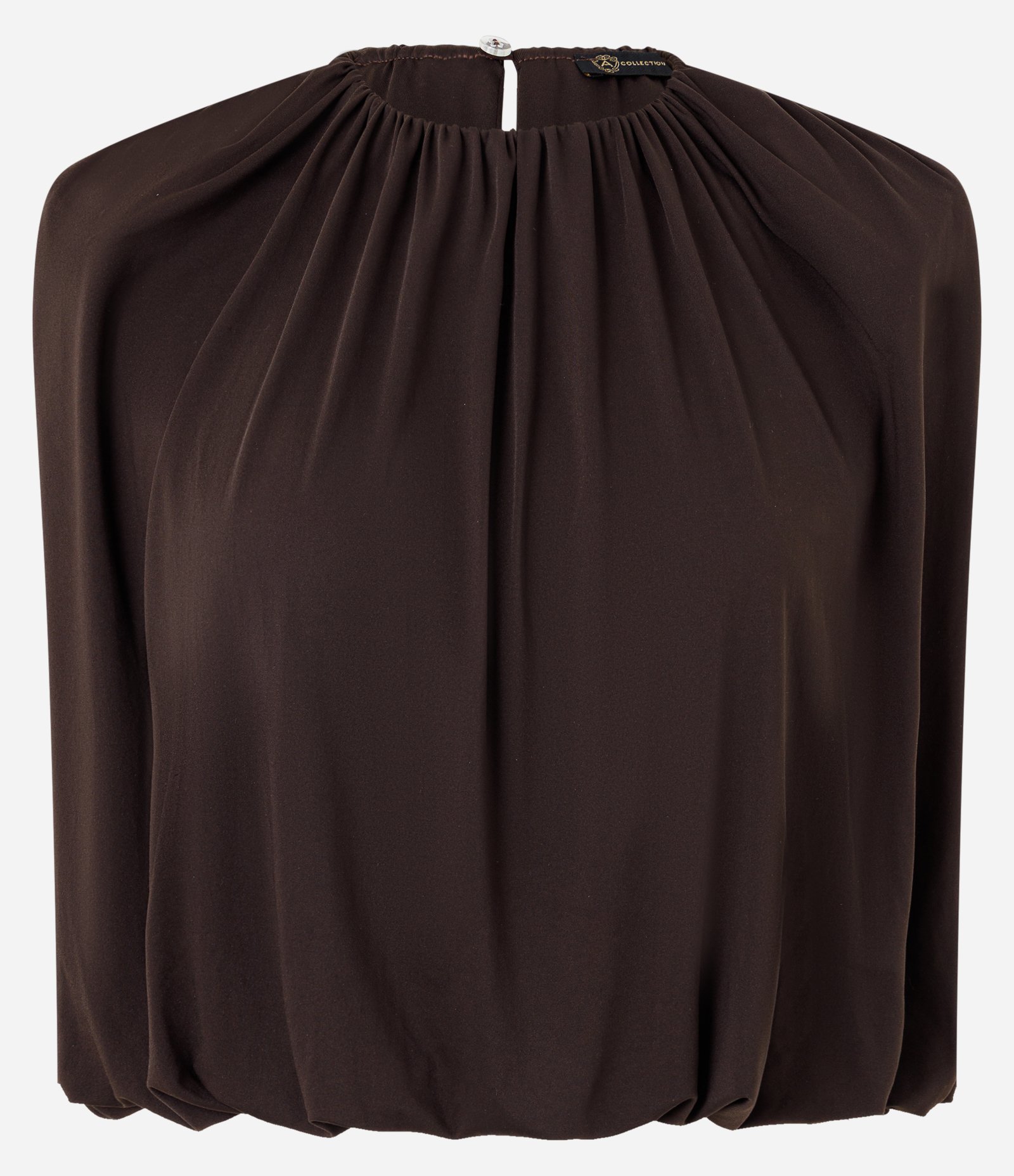 Blusa Balonê em Microfibra com Ombreira Marrom 1