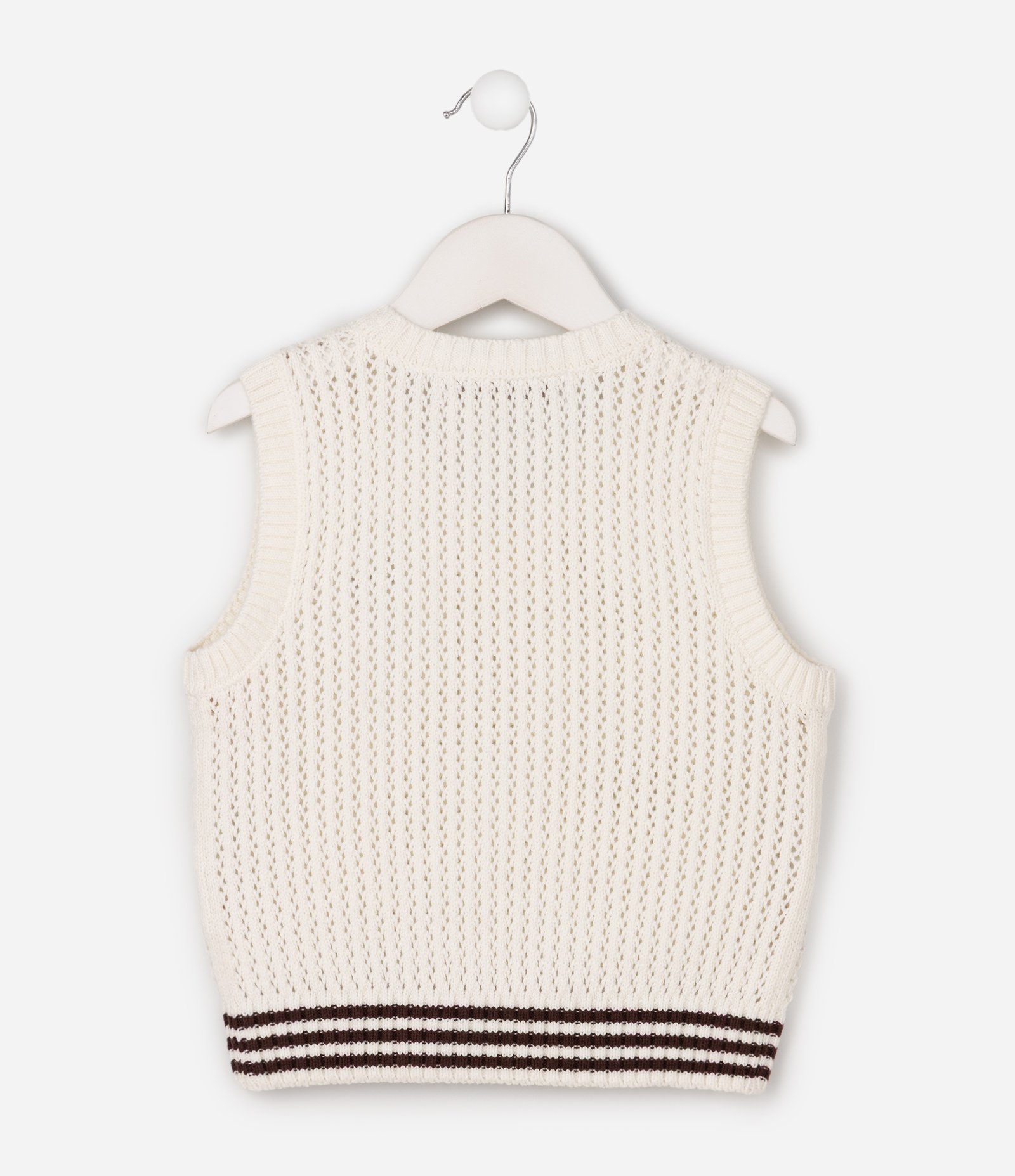 Colete Infantil em Tricô com Gola V e Laço Bordado – Tam 5 a 14 Anos Off White 3