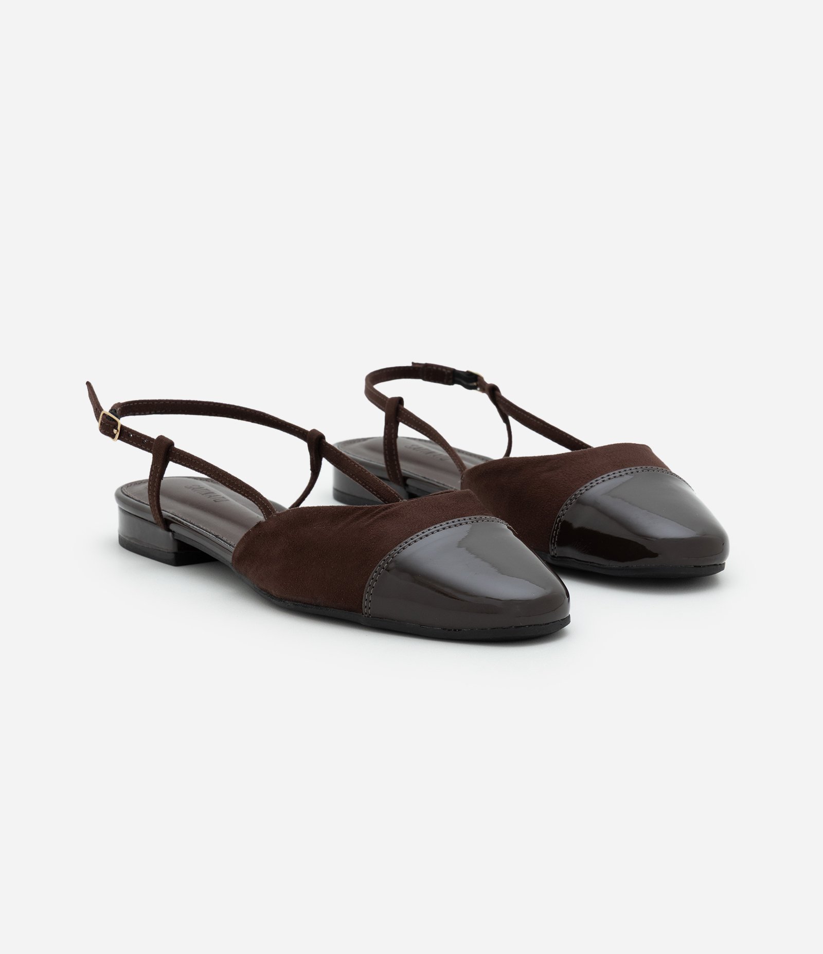 Sapatilha Slingback Texturizado com Detalhes em PU Marrom 2