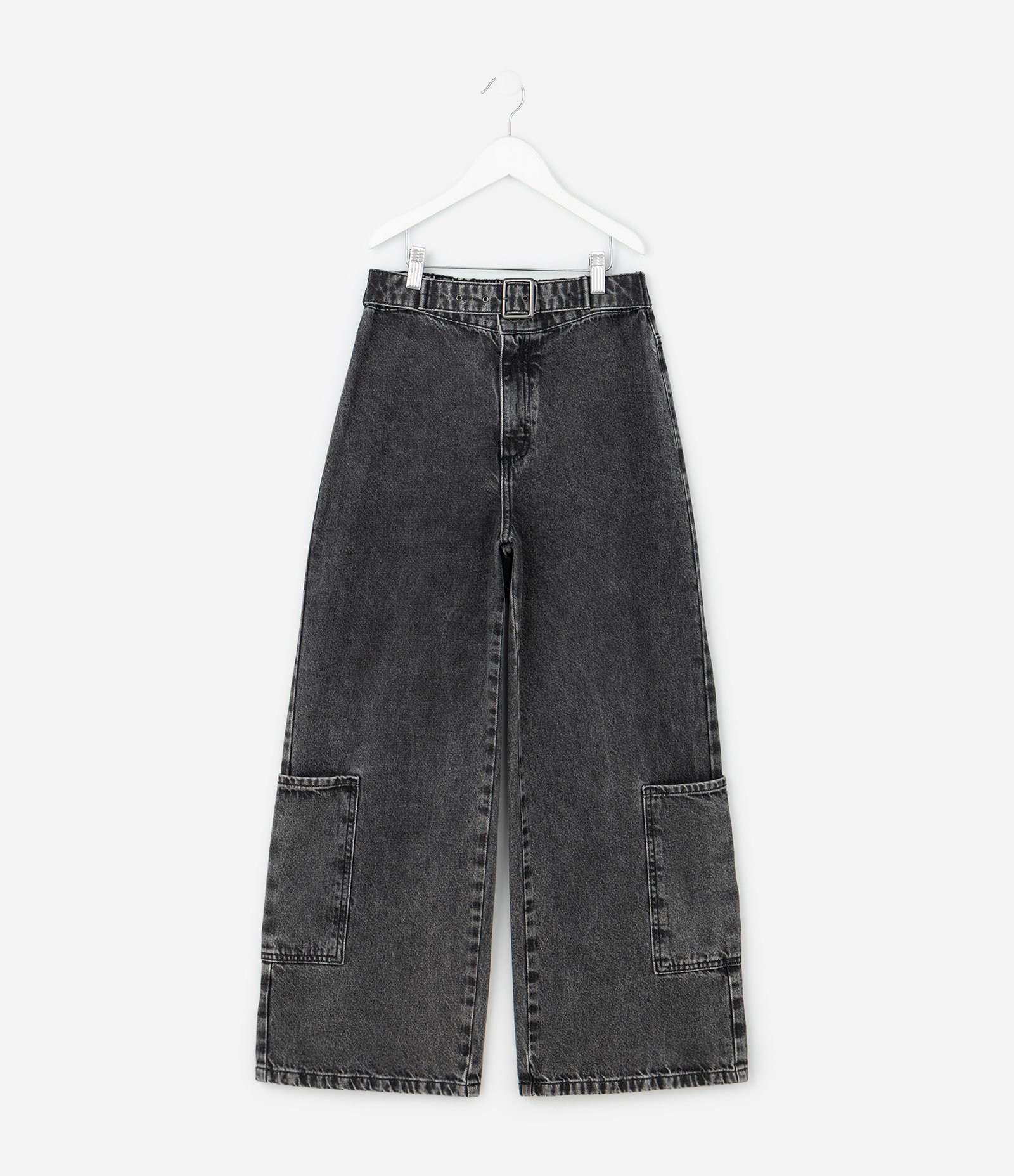 Calça Jeans Wide Leg Infantil com Cinto e Fivela - Tam 5 a 16 Anos Preto 8