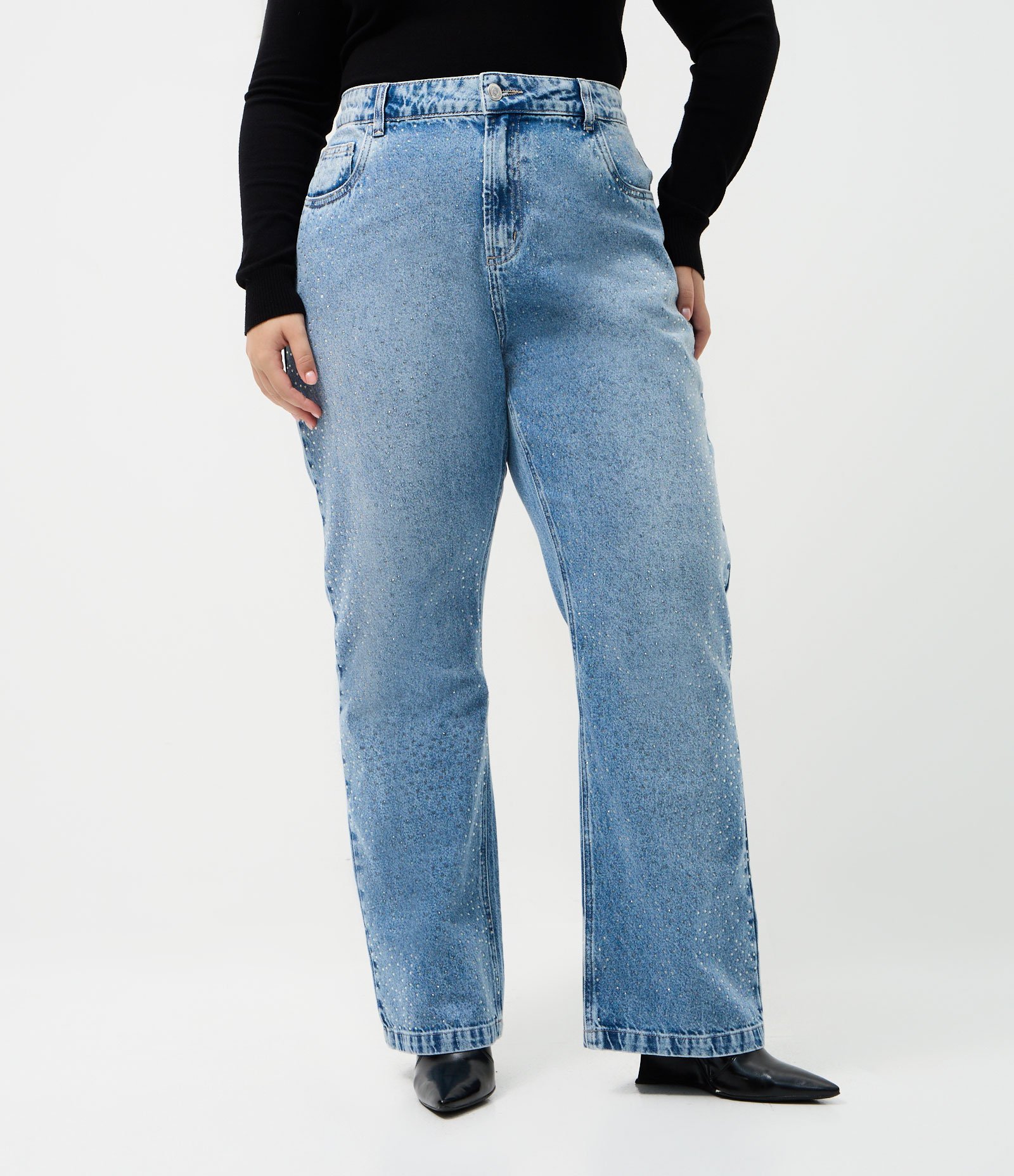 Calça Reta em Jeans com Brilho Aplicado Curve & Plus Size Azul 2