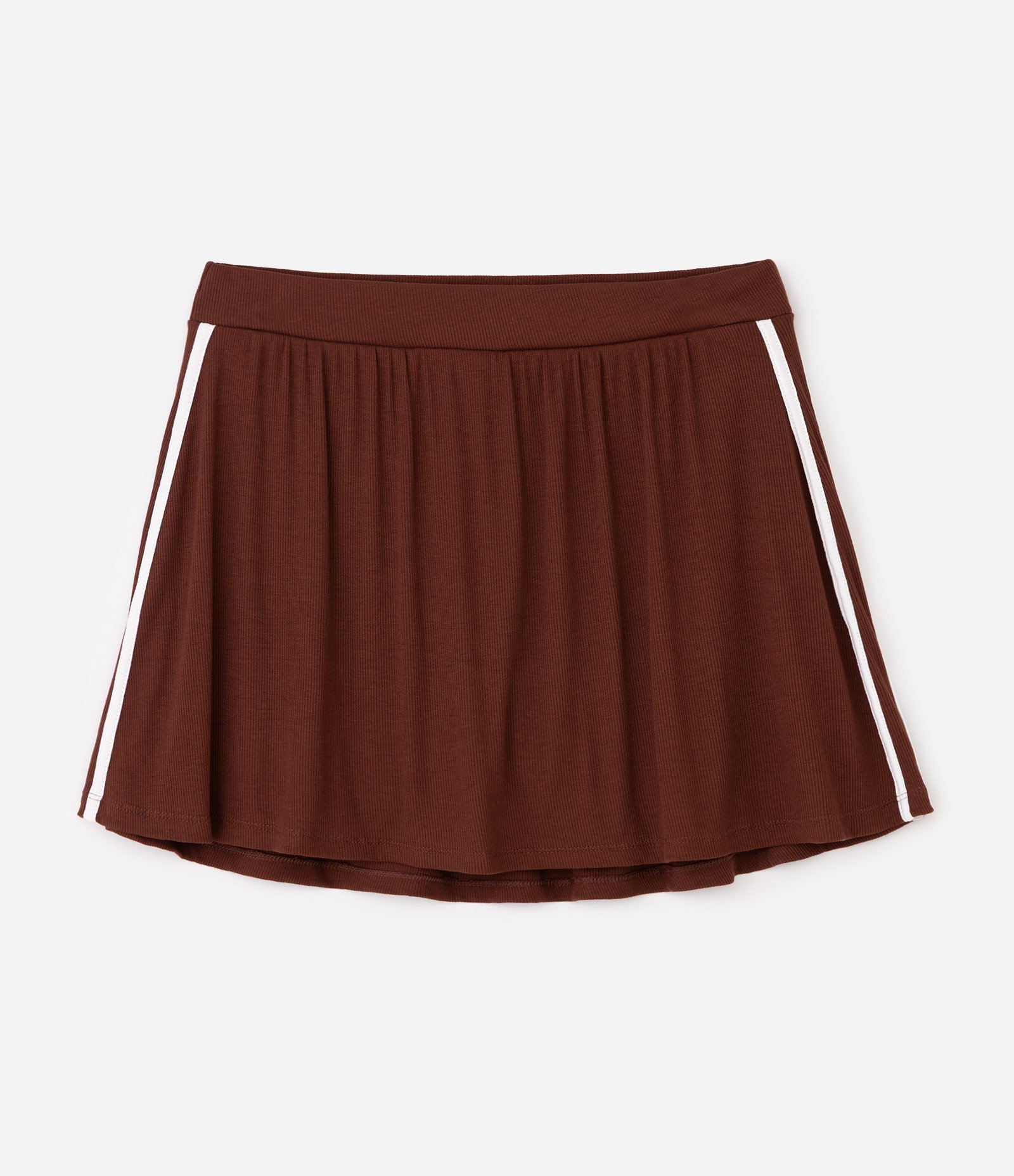Short Saia Esportivo em Ribana com Listras Laterais Curve & Plus Size Marrom 4