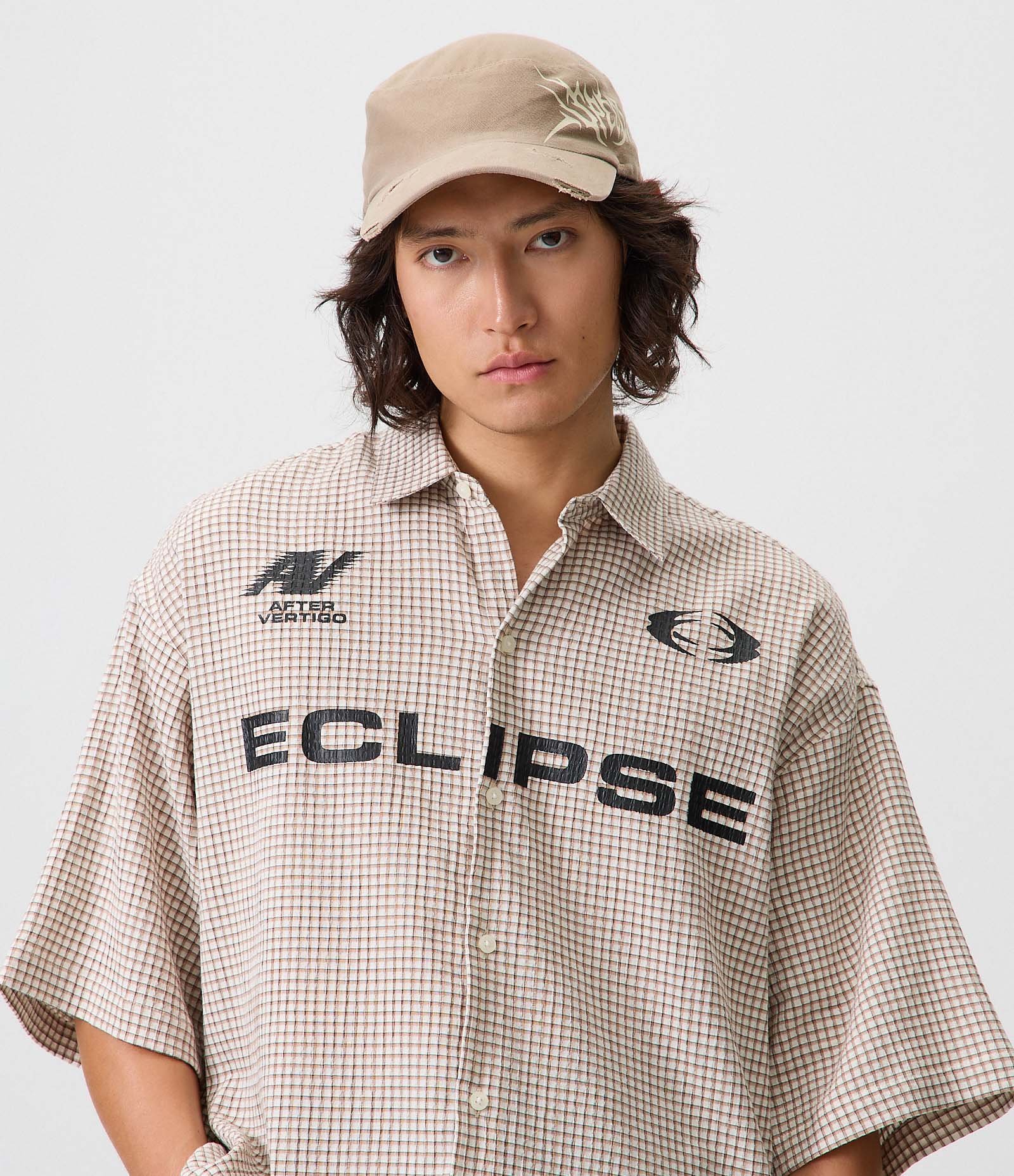 Camisa Oversized em Algodão com Textura Grid e Lettering Eclipse Branco 4