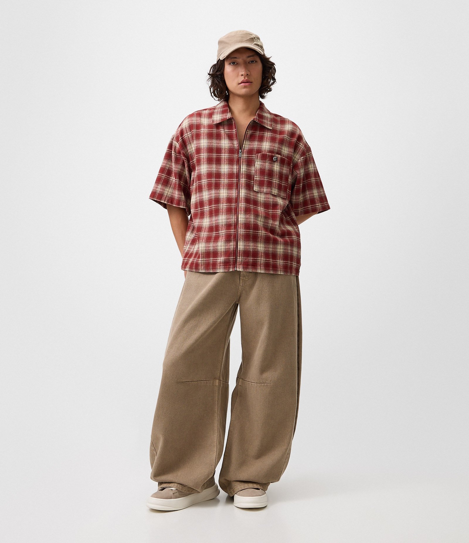 Camisa Relaxed em Flanela Xadrez com Zíper Vermelho 2