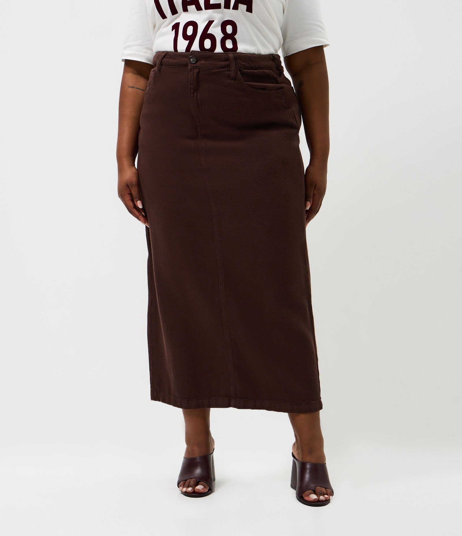 Saia Midi Cotelê com Fenda Curve & Plus Size Marrom 2