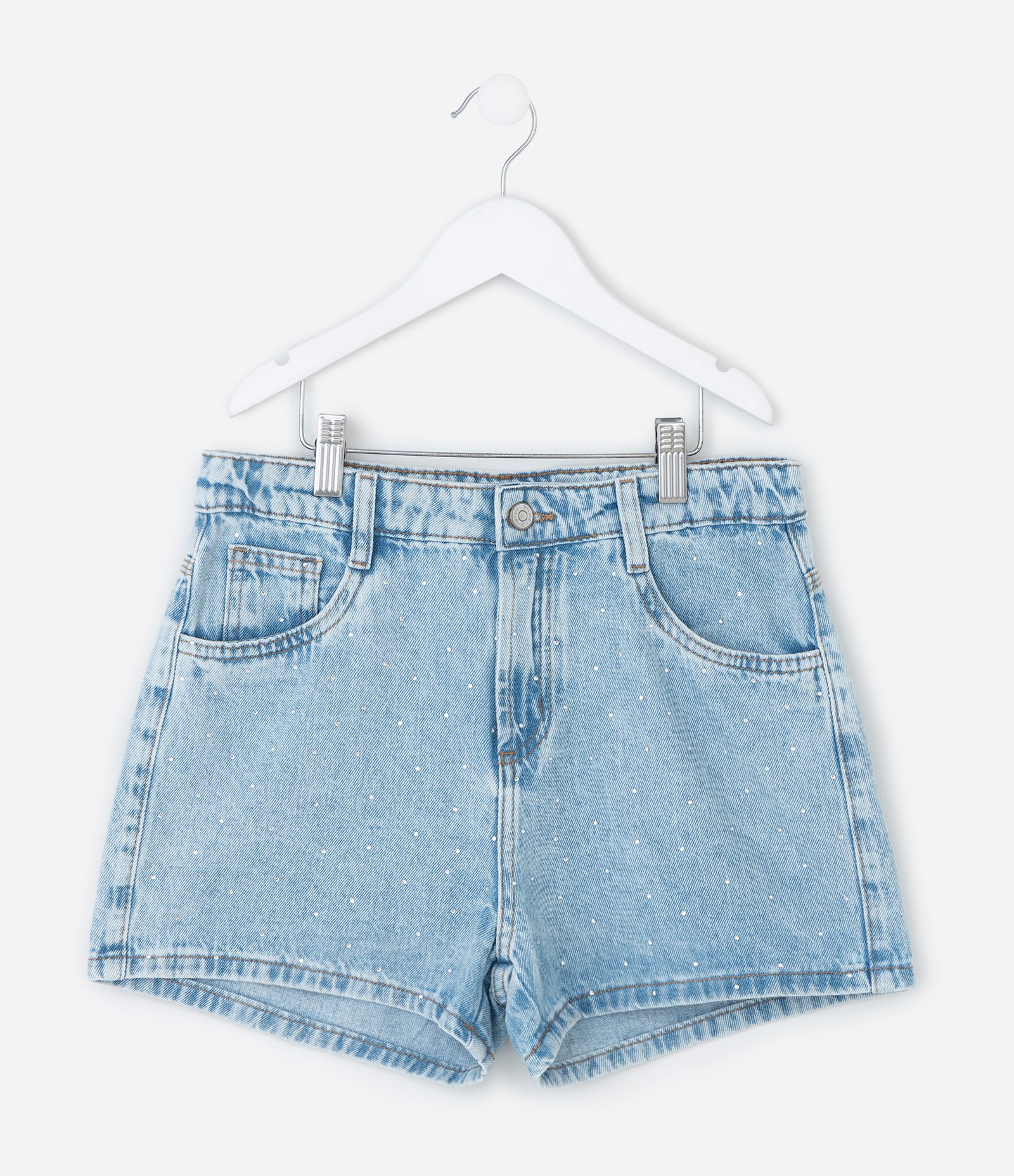 Short Jeans Infantil com Aplicação de Brilhos - Tam 5 a 14 Anos Azul 7